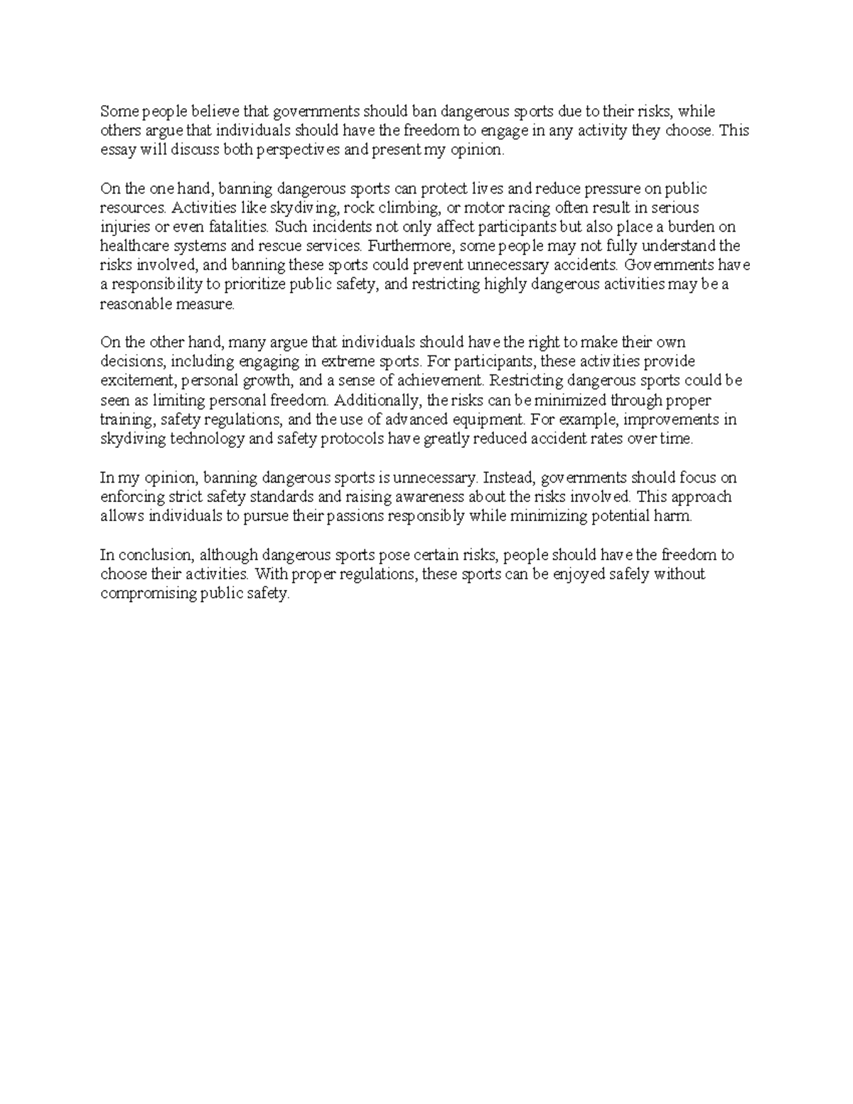 ENG 101: Essay on the Debate Over Banning Dangerous Sports - Studocu