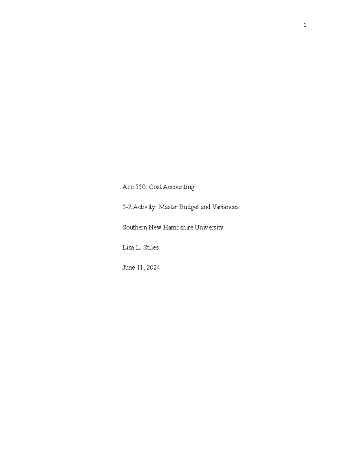 Acc 550: Master Budget & Variance Analysis Overview - Studocu