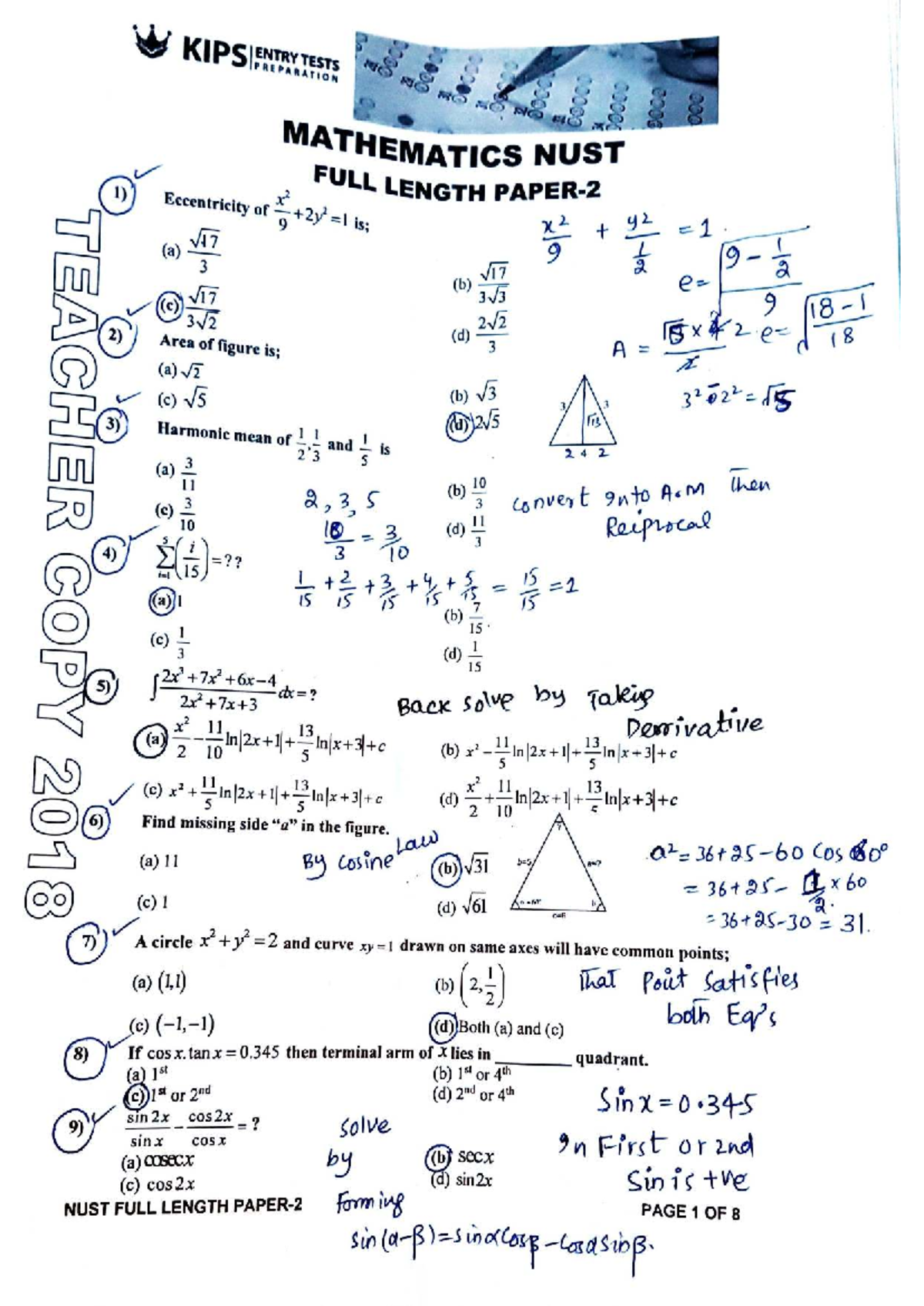 NUST MATH ENTRY TESTS PREPARATION - KIPS FULL LENGTH PRACTICE - Studocu