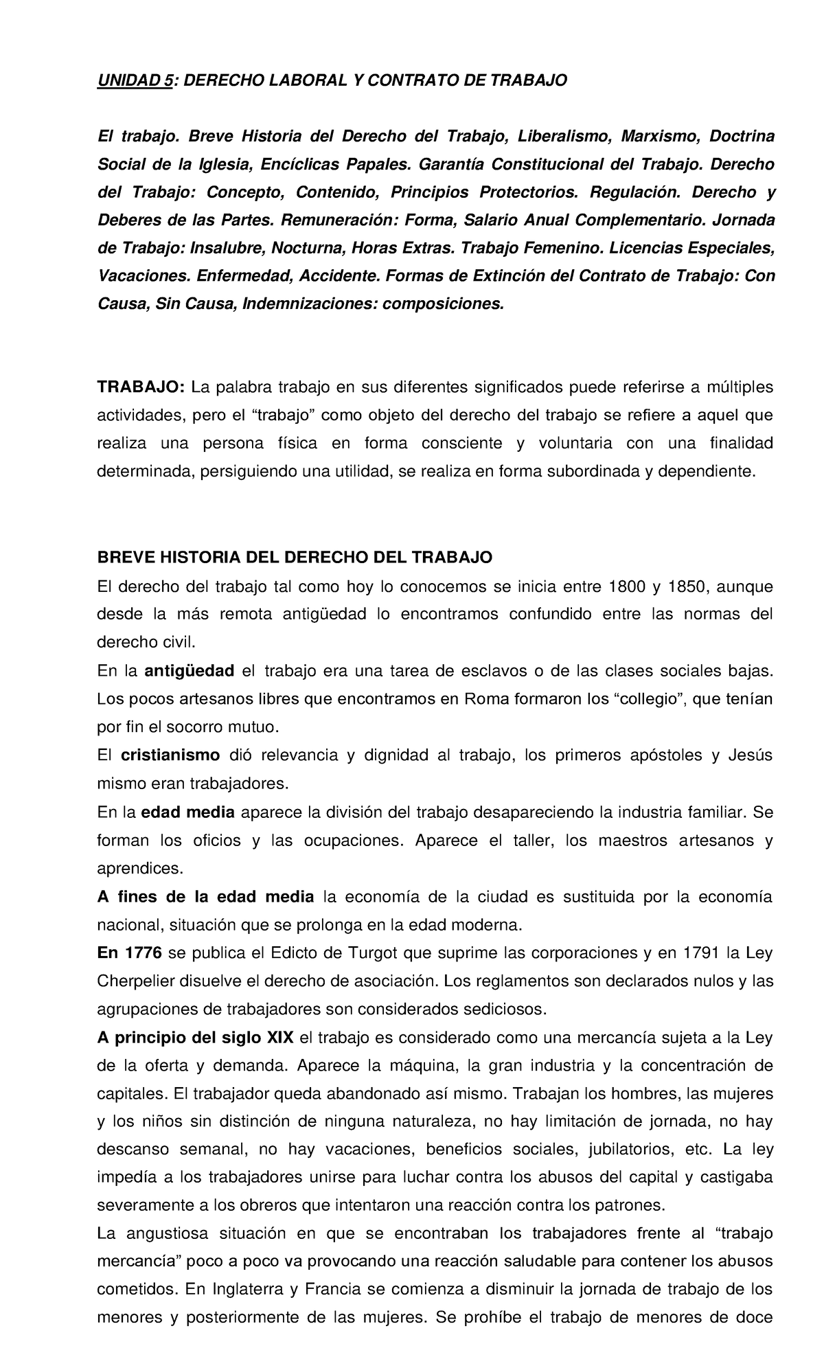 UNIDAD 5: DERECHO LABORAL Y CONTRATO DE TRABAJO - Resumen y Análisis ...
