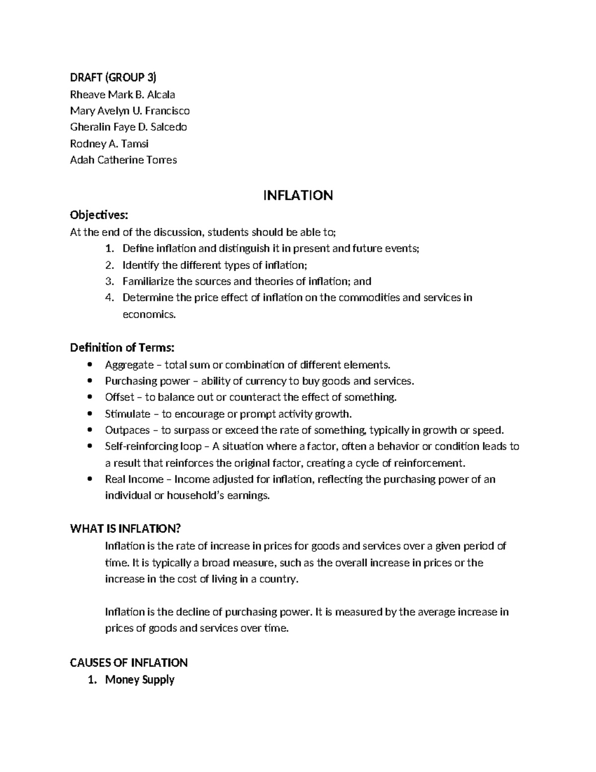Module in Inflation - Economic Development (ECO 101) Lecture Notes ...