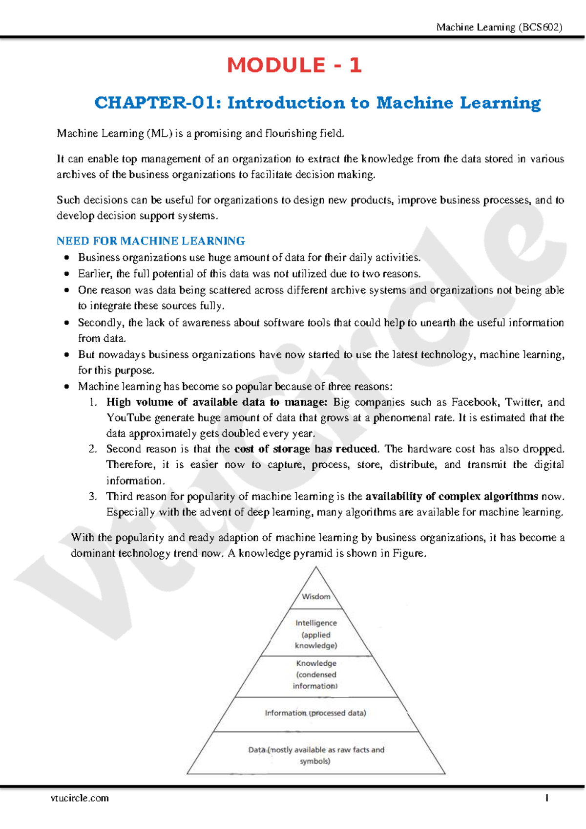 Machine Learning (BCS602) Module 1: Introductory Notes for CSE Students ...