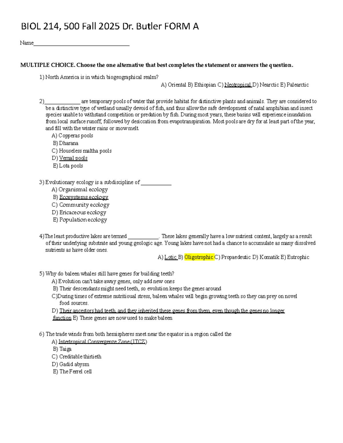 BIOL 214 Exam 1A Study Guide - Fall 2025 - Studocu
