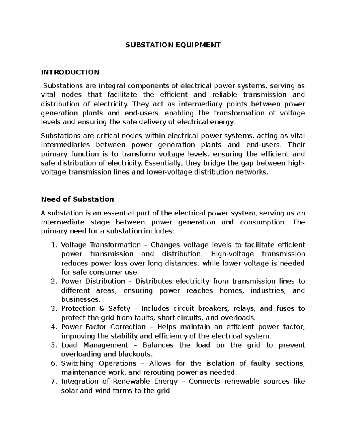 SUBSTATION EQUIPMENT INTRODUCTION: Key Components & Functions - Studocu