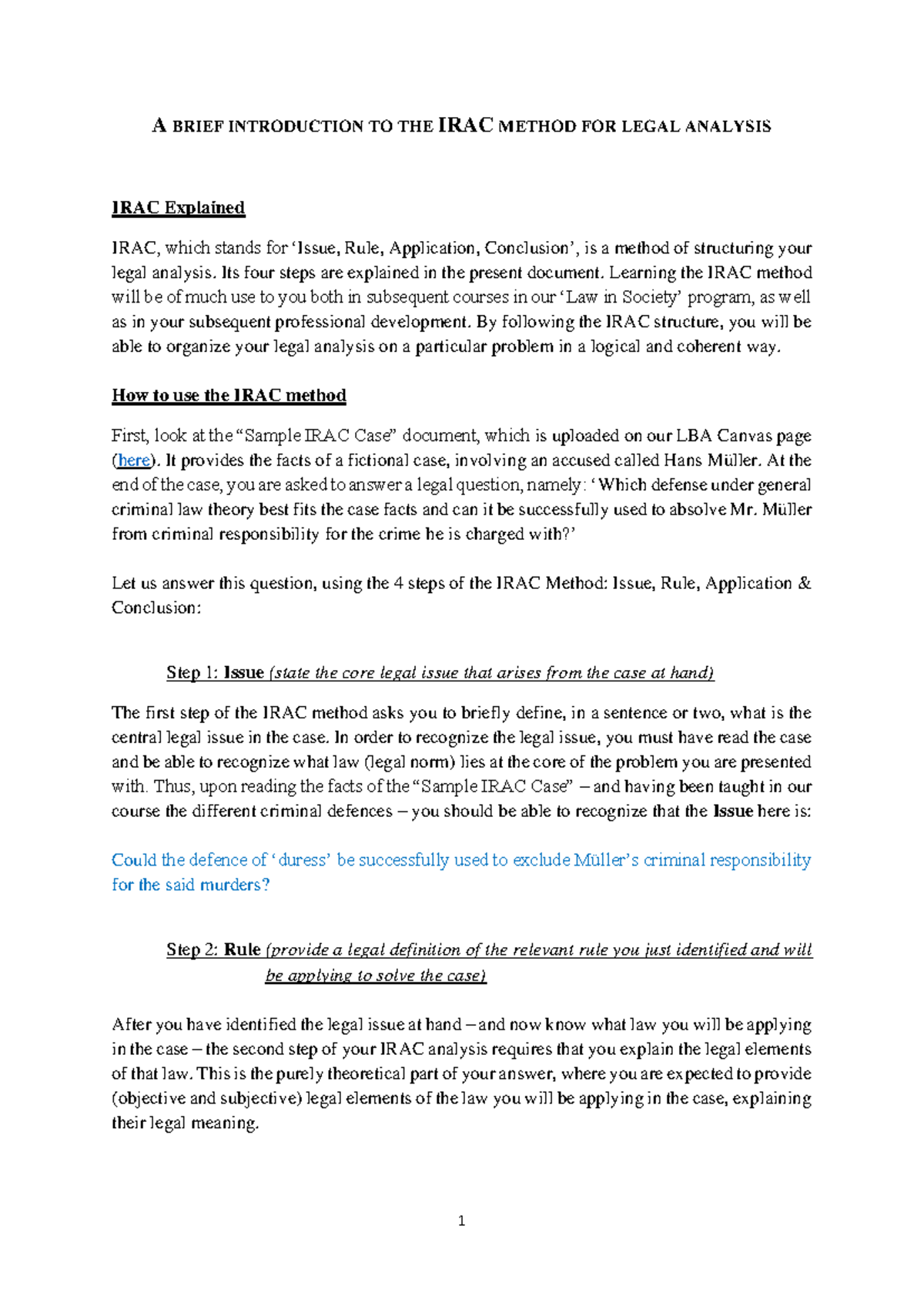 IRAC Method for Legal Analysis: A Step-by-Step Guide - Studeersnel