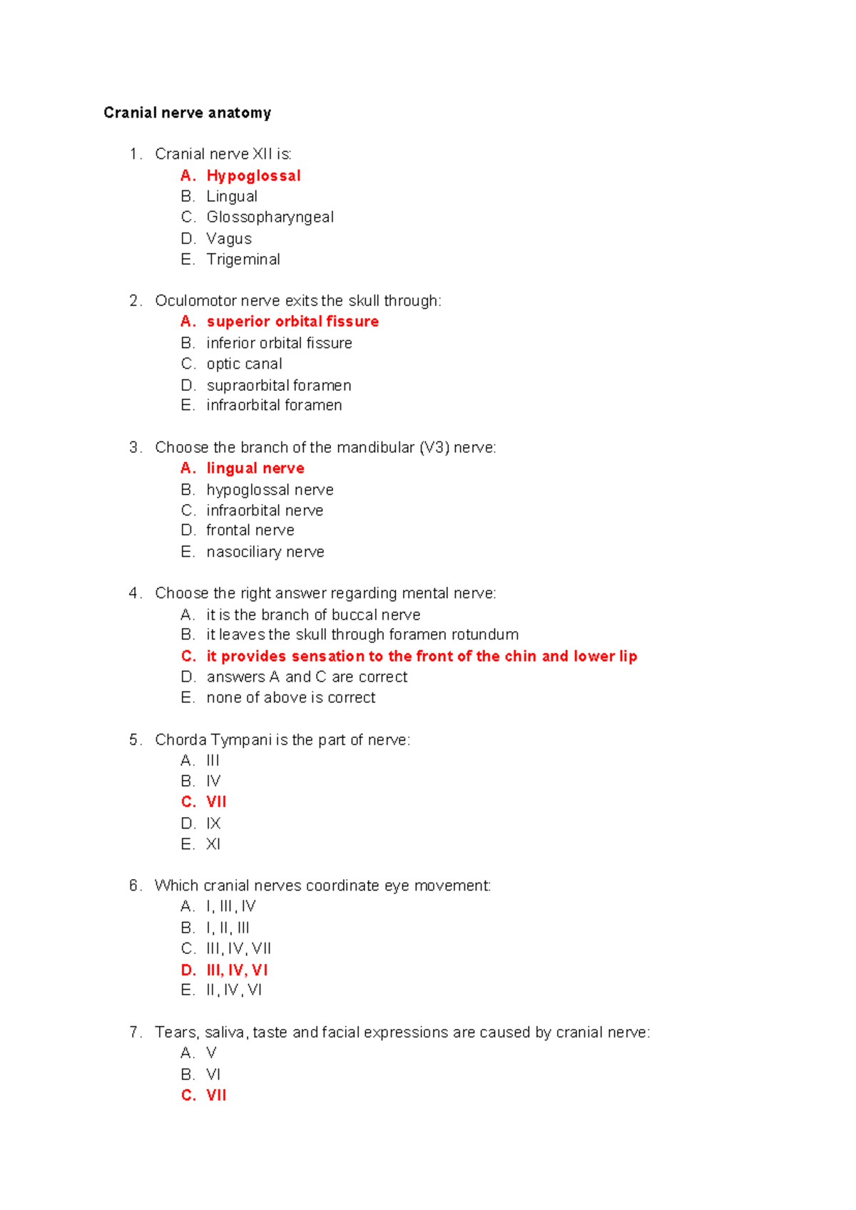 Cranial Nerve Anatomy & Disorders - Review Notes (Prev. CN-1) - Studocu