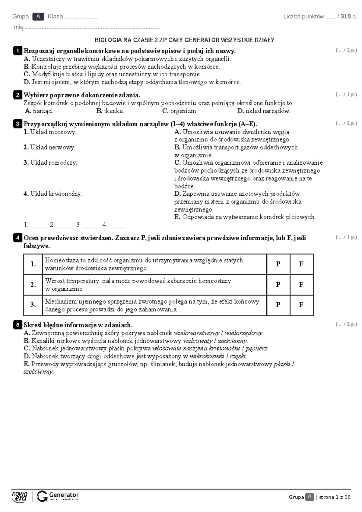 Sprawdzian Z Układu Nerwowego świat Biologii 2 www.studocu.com