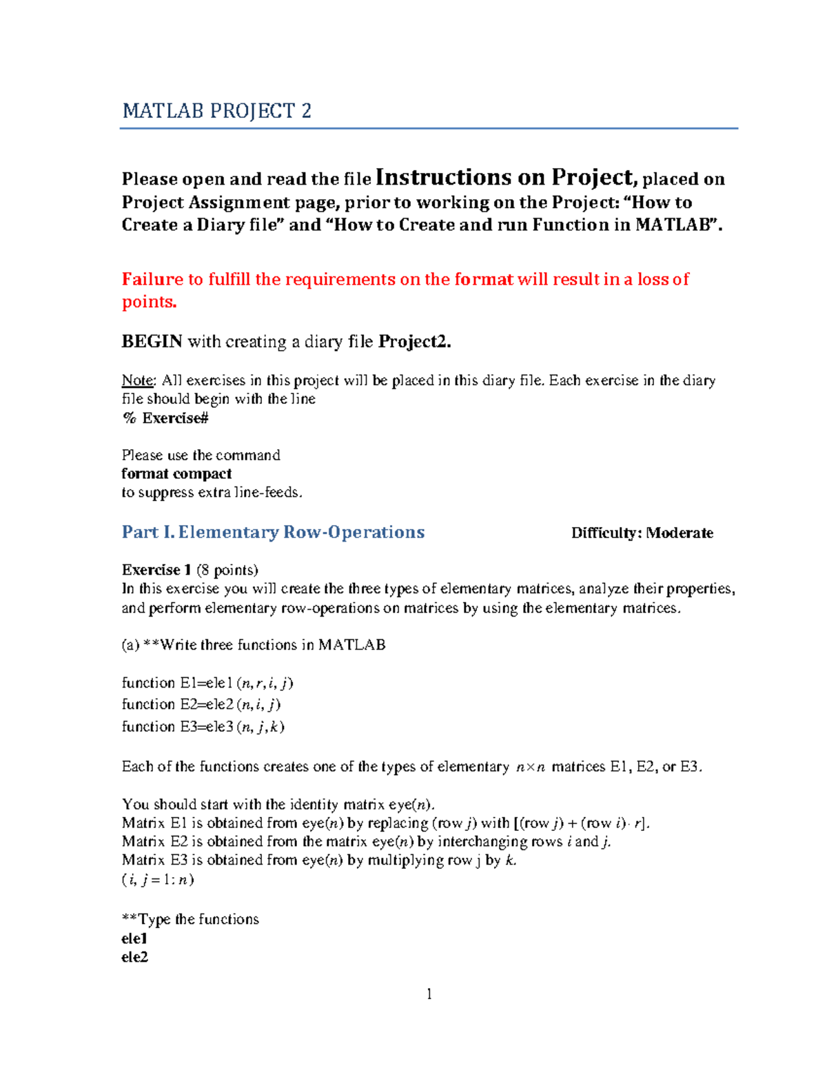 MATLAB Project 2 Instructions and Programming Exercises (CS-101) - Studocu