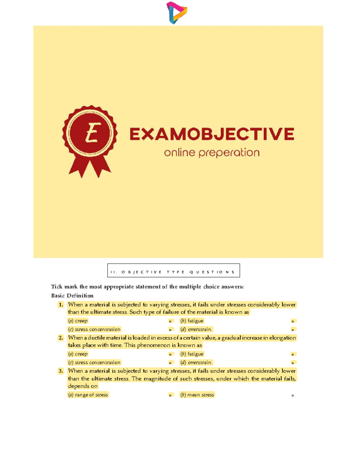 MECHANICAL ENGINEERING (OBJECTIVE TYPE) - Design Questions & Answers ...
