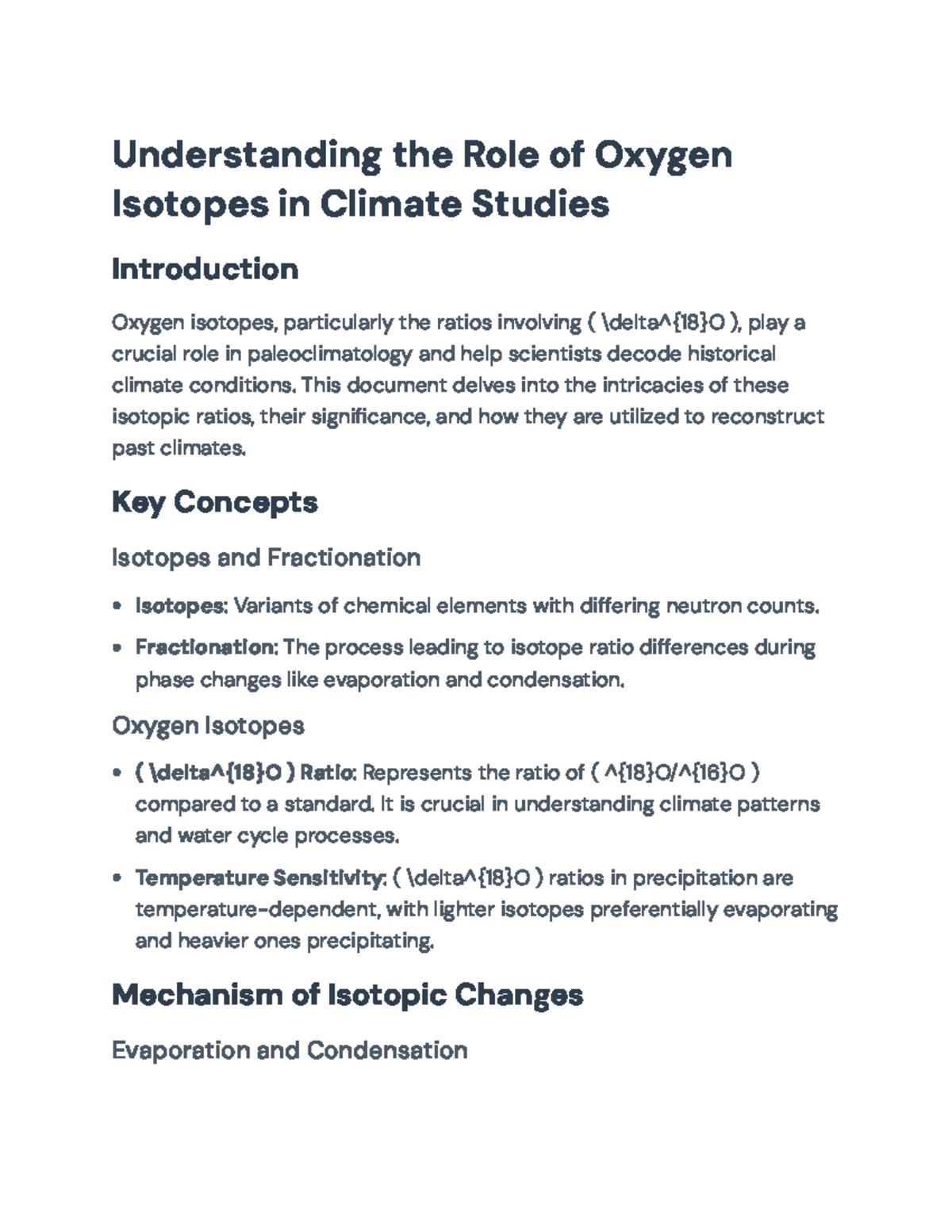 Oxygen Isotopes in Climate Studies: Significance and Applications - Studocu