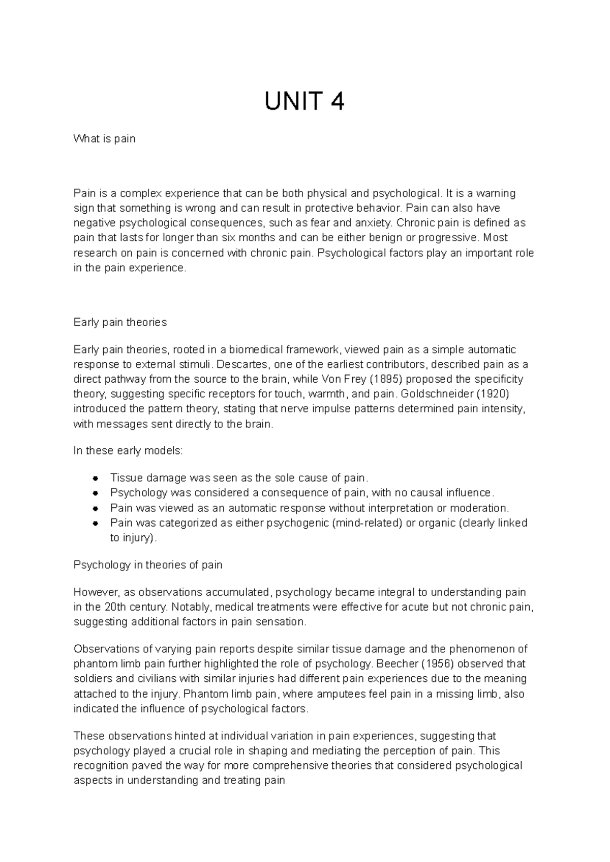 Psychological Factors and Theories of Pain Management (PSY 201) - Studocu