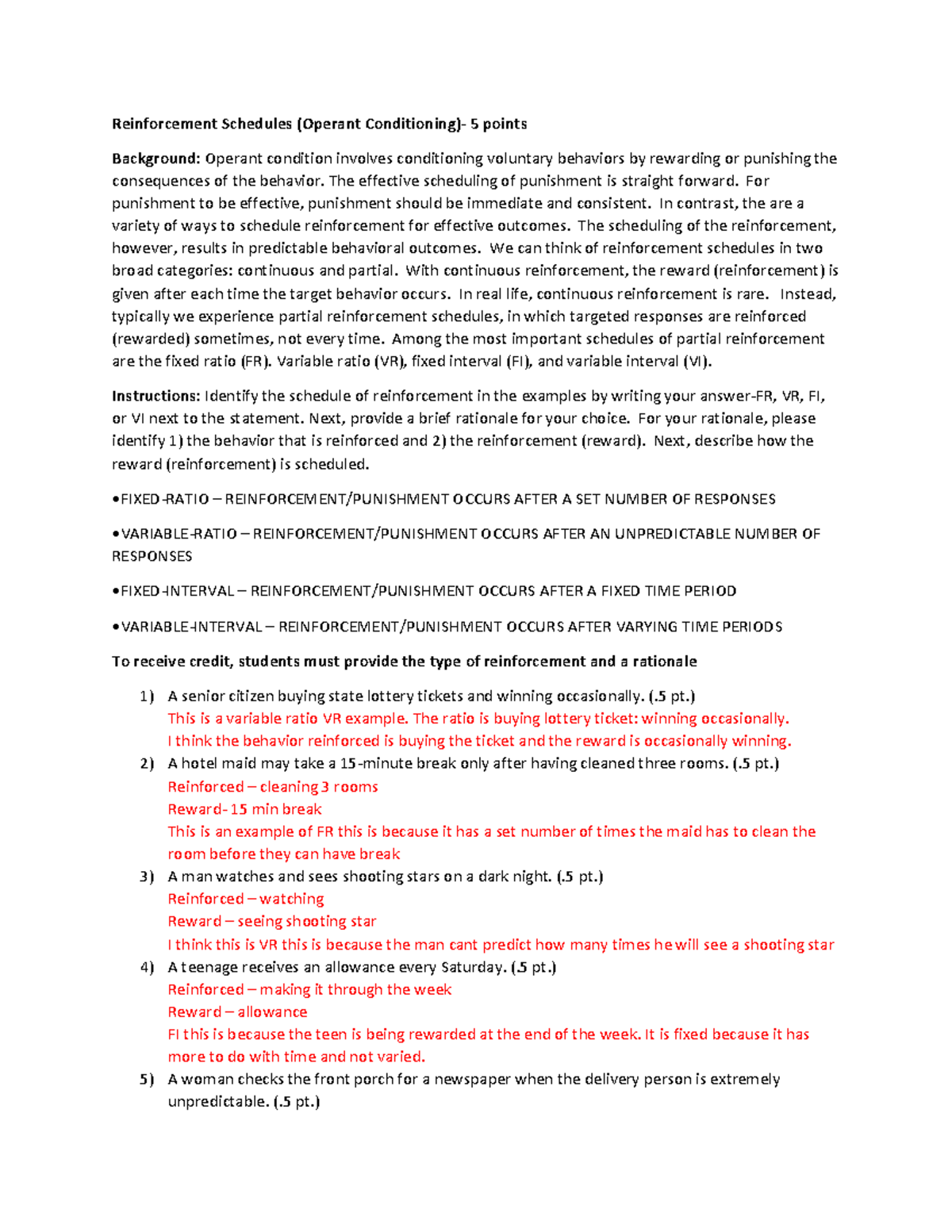 Reinforcement Schedules Worksheet: Understanding Operant Conditioning ...
