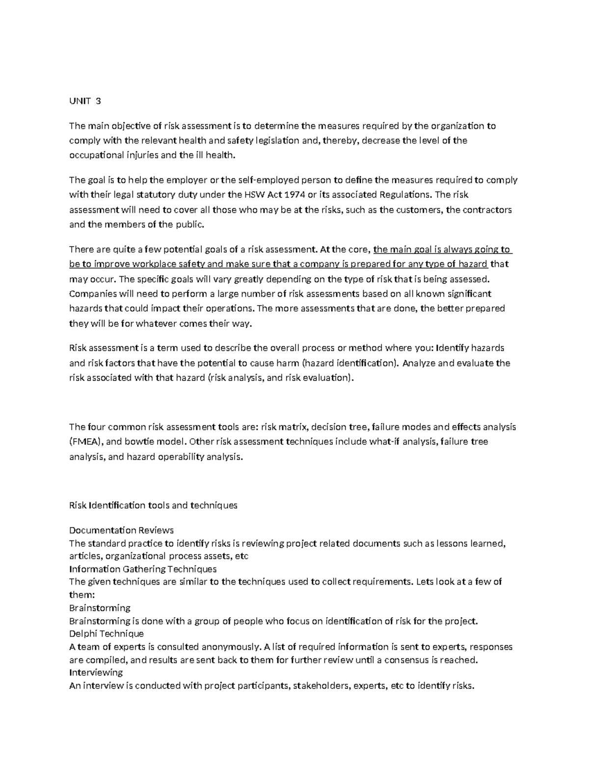 UNIT 3 - Risk Assessment: Enhancing Workplace Safety and Compliance ...