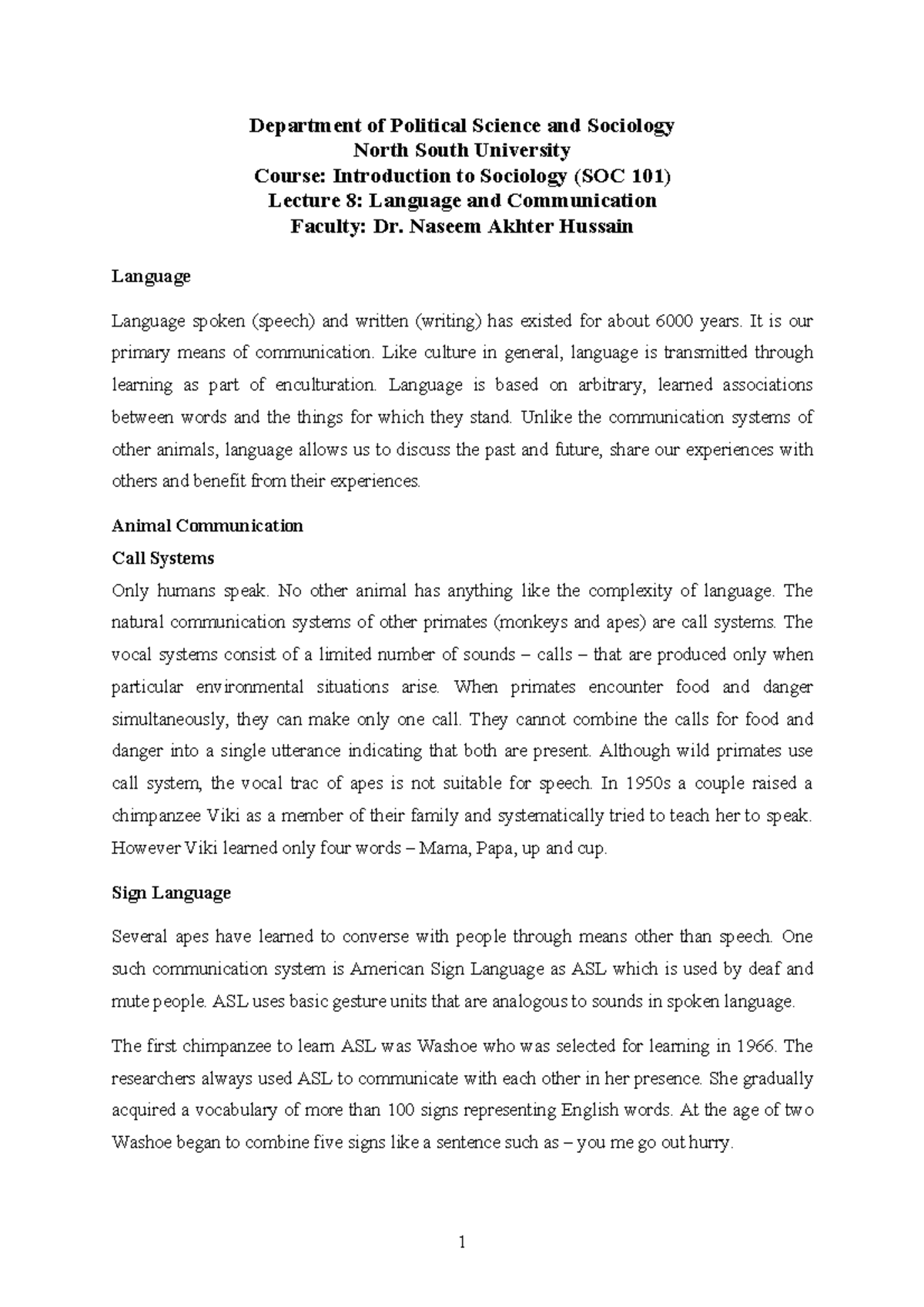 SOC 101 Lecture 8: Language and Communication in Society - Studocu