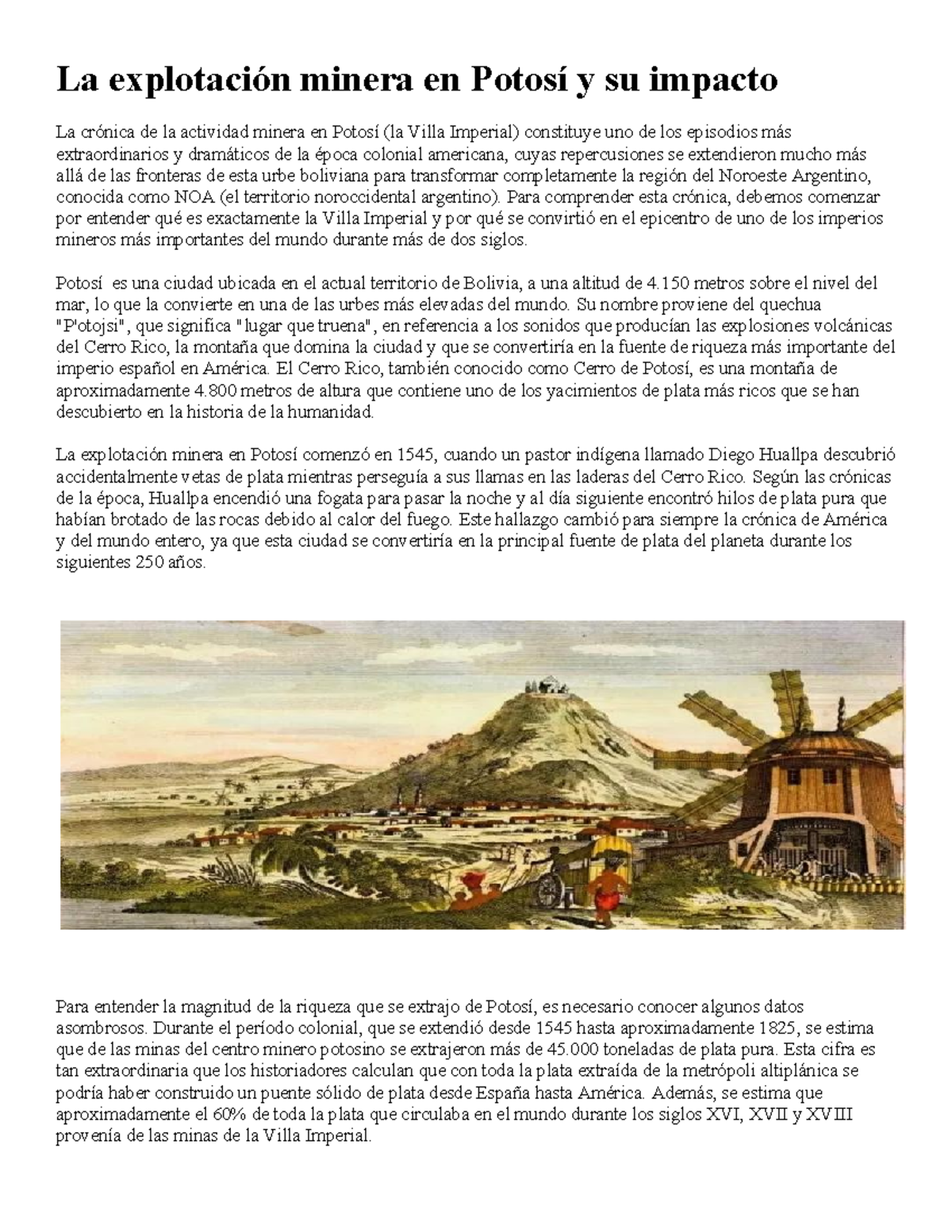 La Explotación Minera en Potosí y su Impacto en el NOA - Studocu