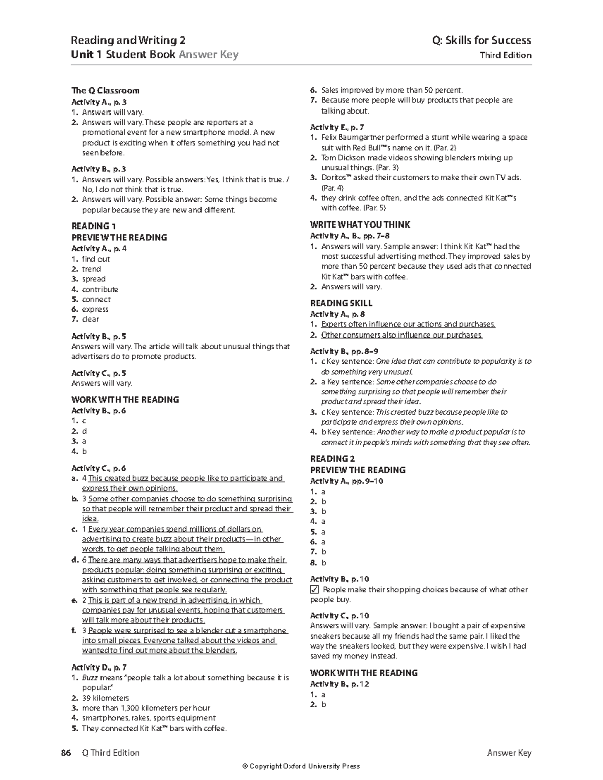 Q: Skills for Success 3ED Reading and Writing 2 Answer Key - Studocu