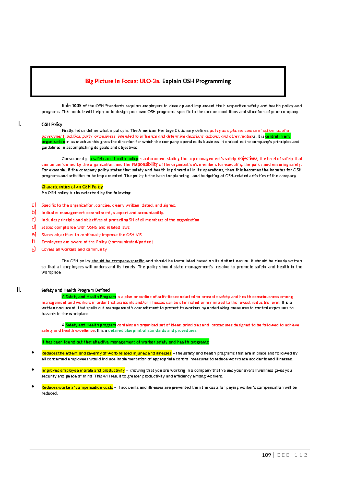 3RD EXAM BOSH - Lecture Notes on OSH Policy and Programs - Studocu