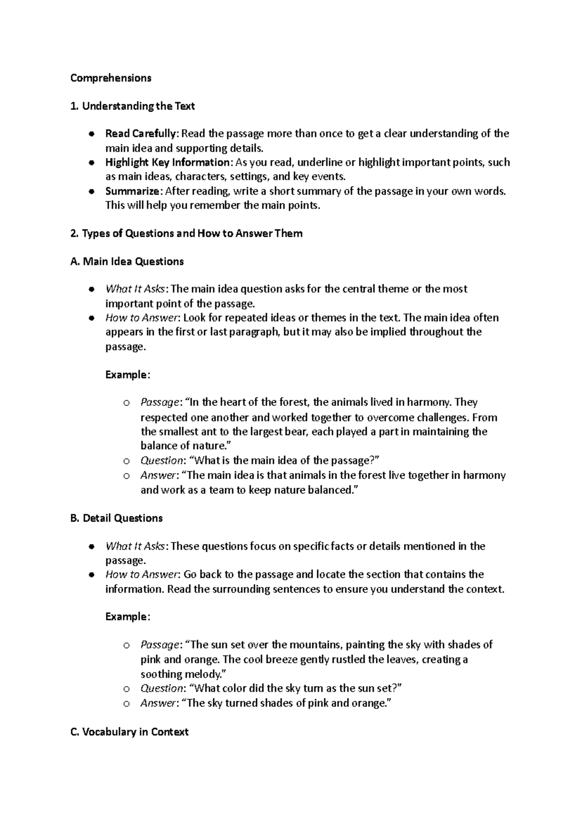 Intervention Notes: Summary of Paper 1 Strategies for Comprehension ...