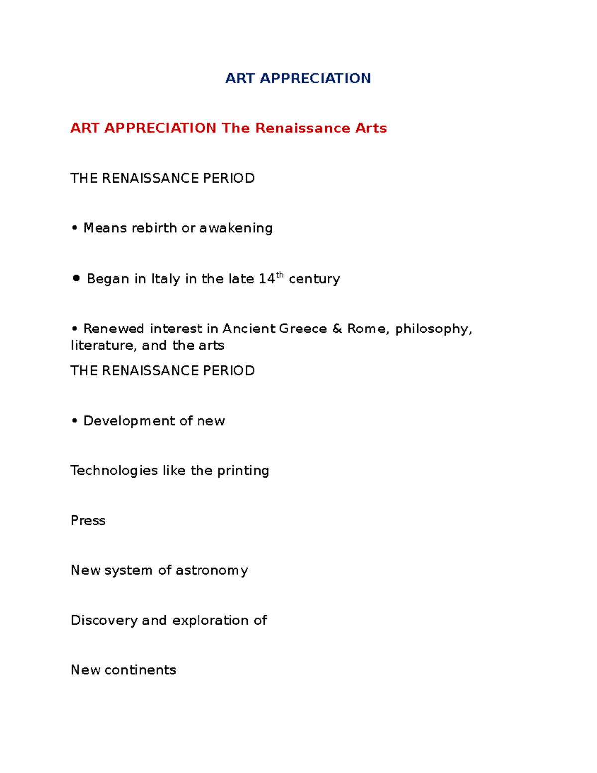 ART APPR - The Renaissance Arts Overview and Key Characteristics - Studocu