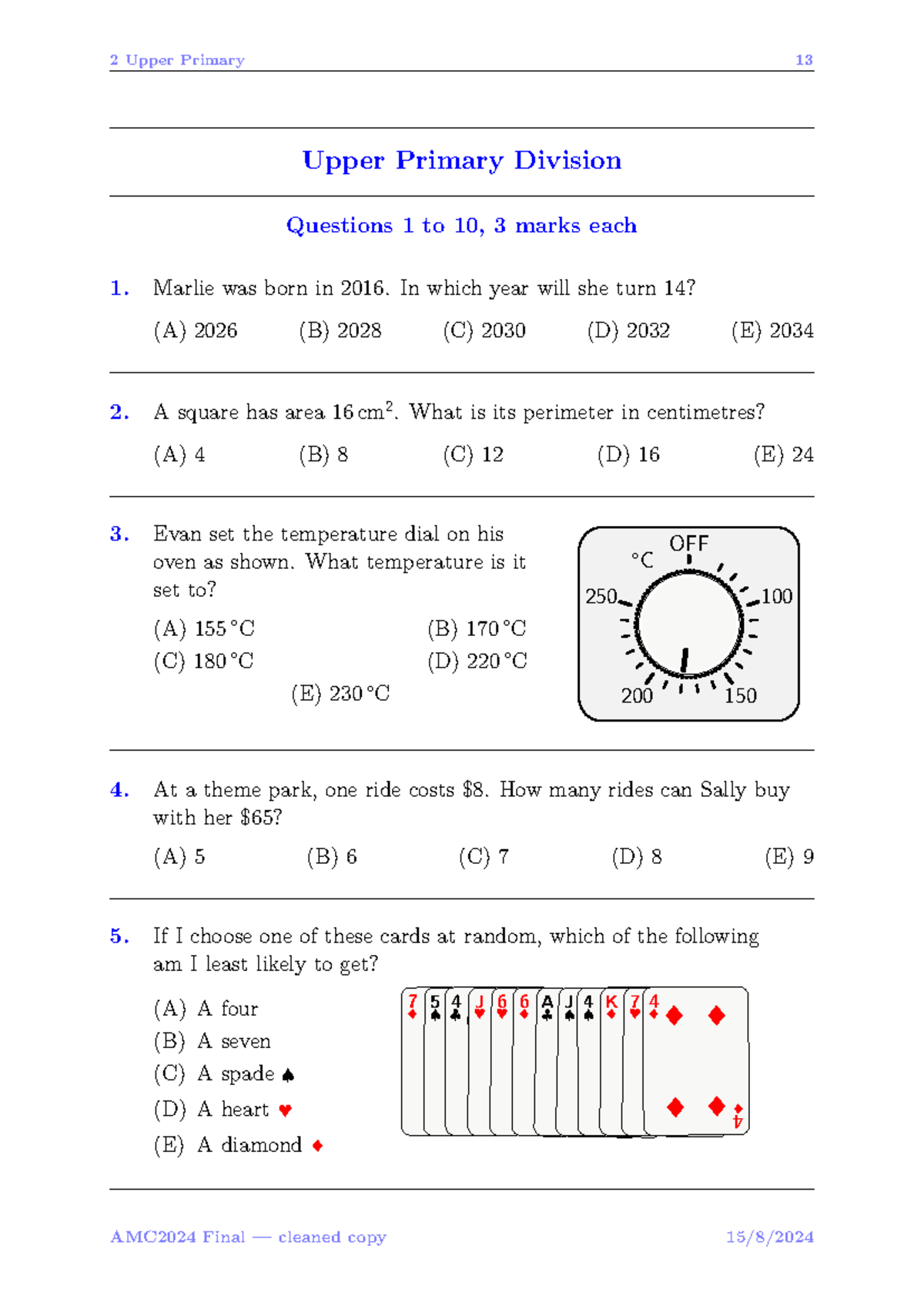 AMC2024 Upper Primary Division Questions 1-30 with Answers - Studocu