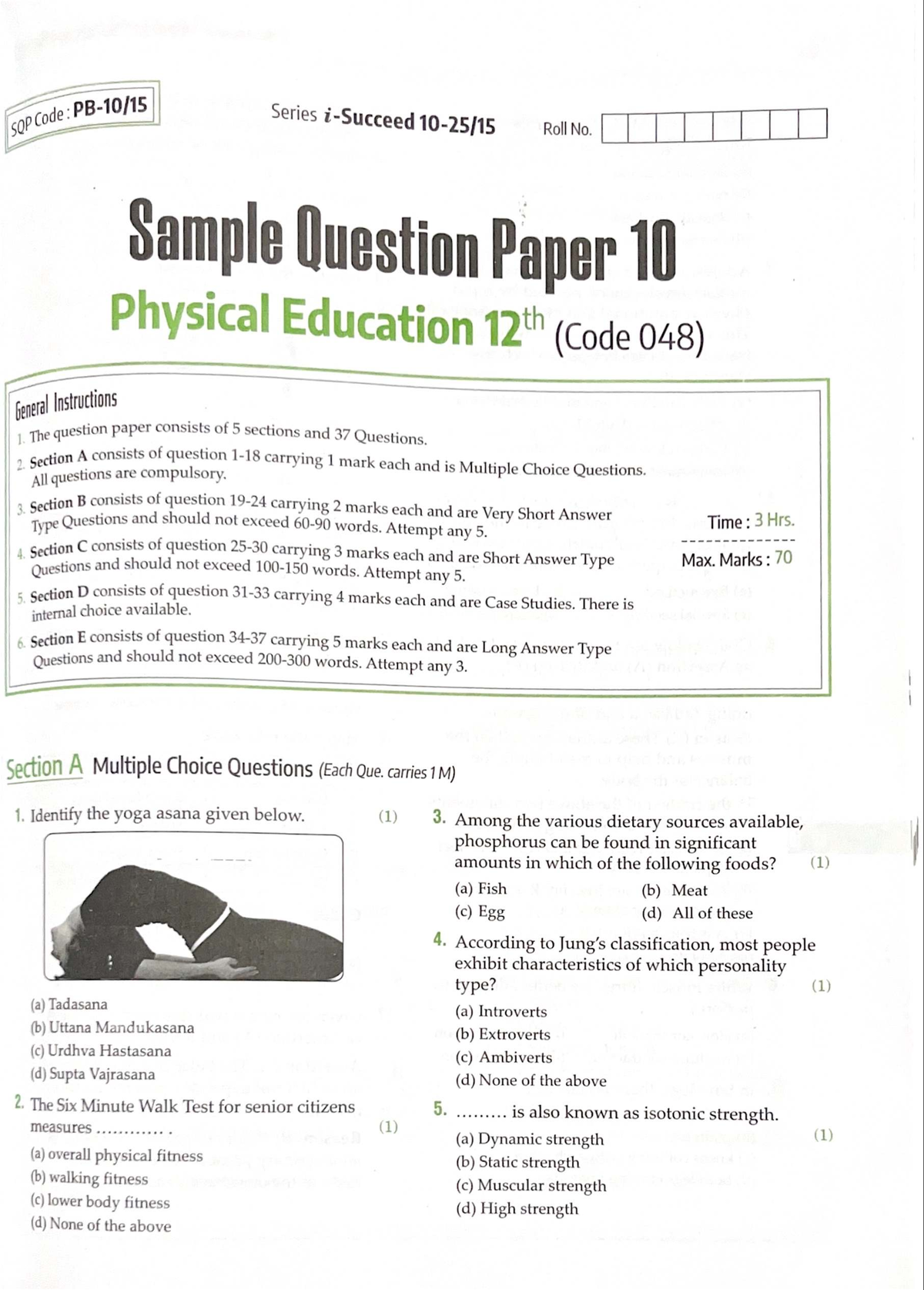 PE 12th Sample Question Paper 10 (Code 048) - Physical Education - Studocu