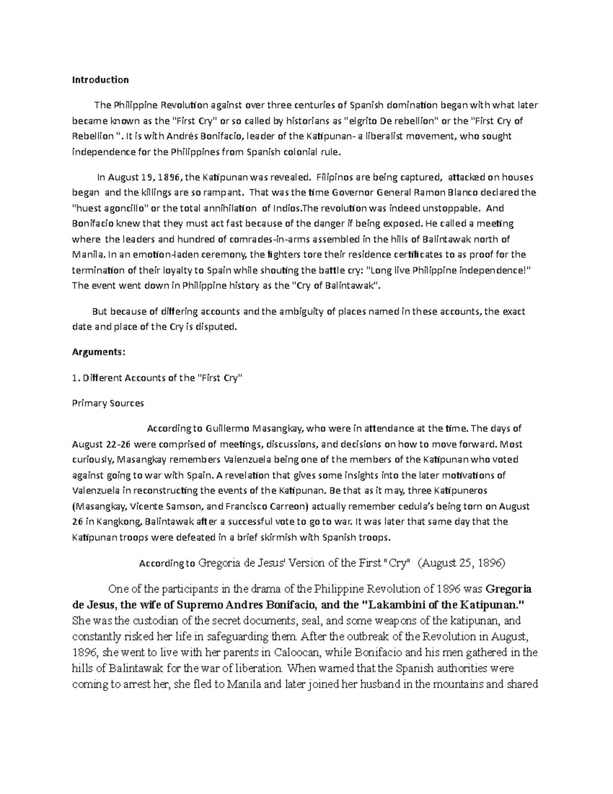 Philippine-First-Cry: Analyzing Historical Accounts of August 1896 ...