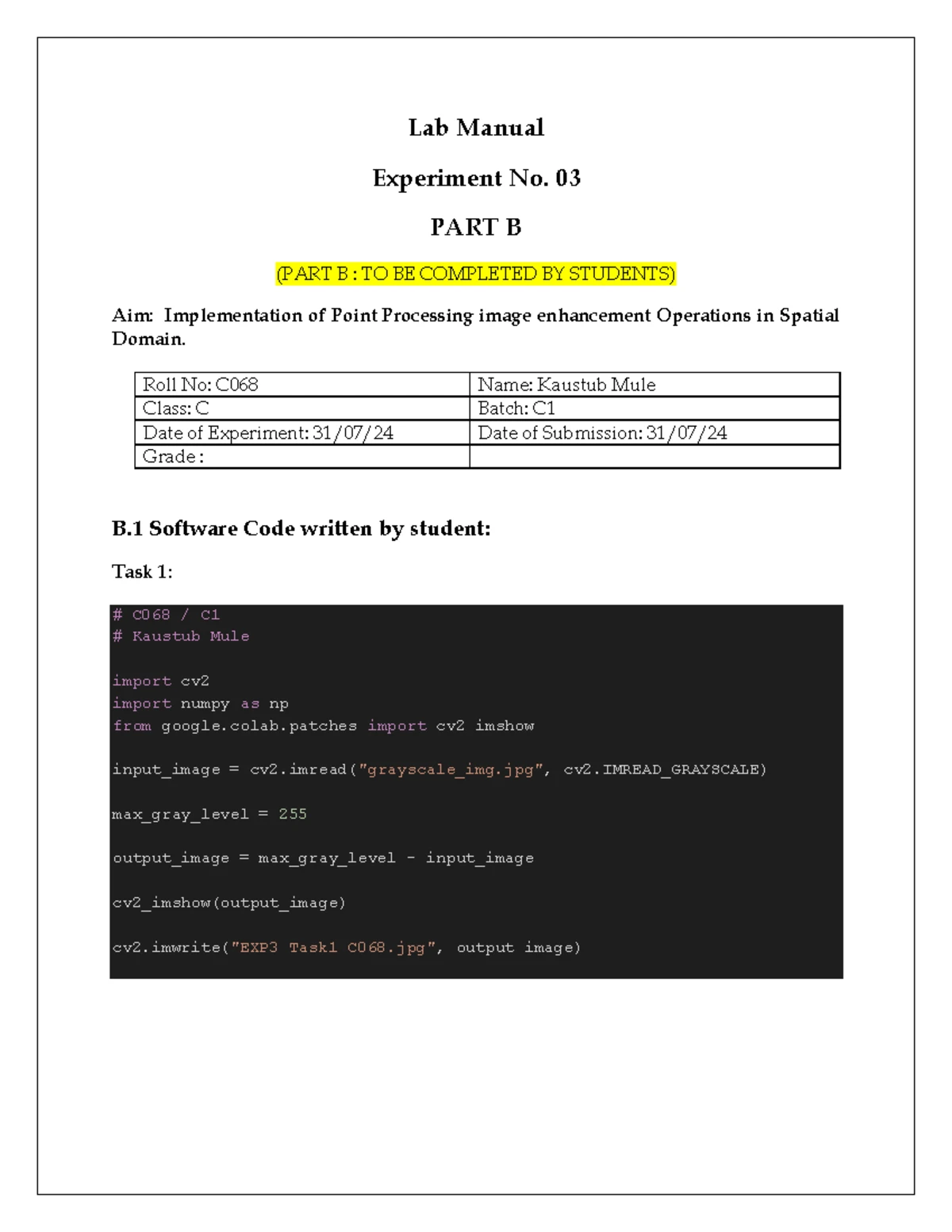 C068 Lab 2: Python Image Processing Algorithms - Studocu