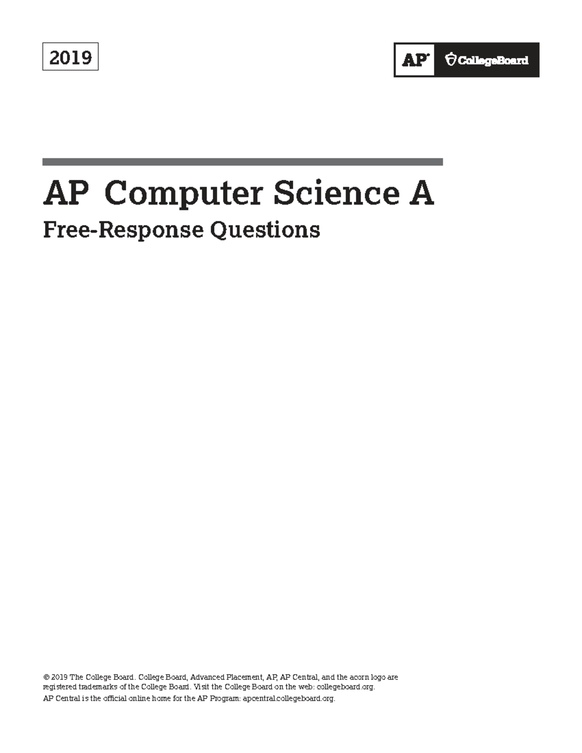 AP19 FRQ Computer Science A Questions - The College Board - Studocu