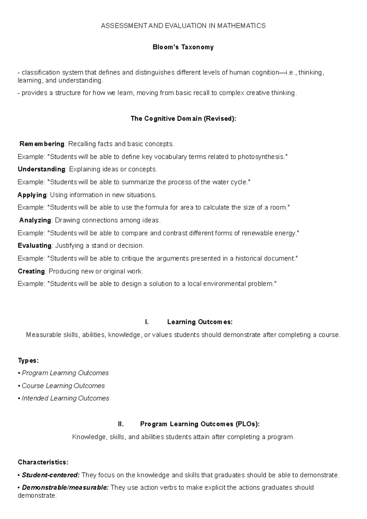 Assessment and Evaluation in Mathematics: A Comprehensive Guide - Studocu