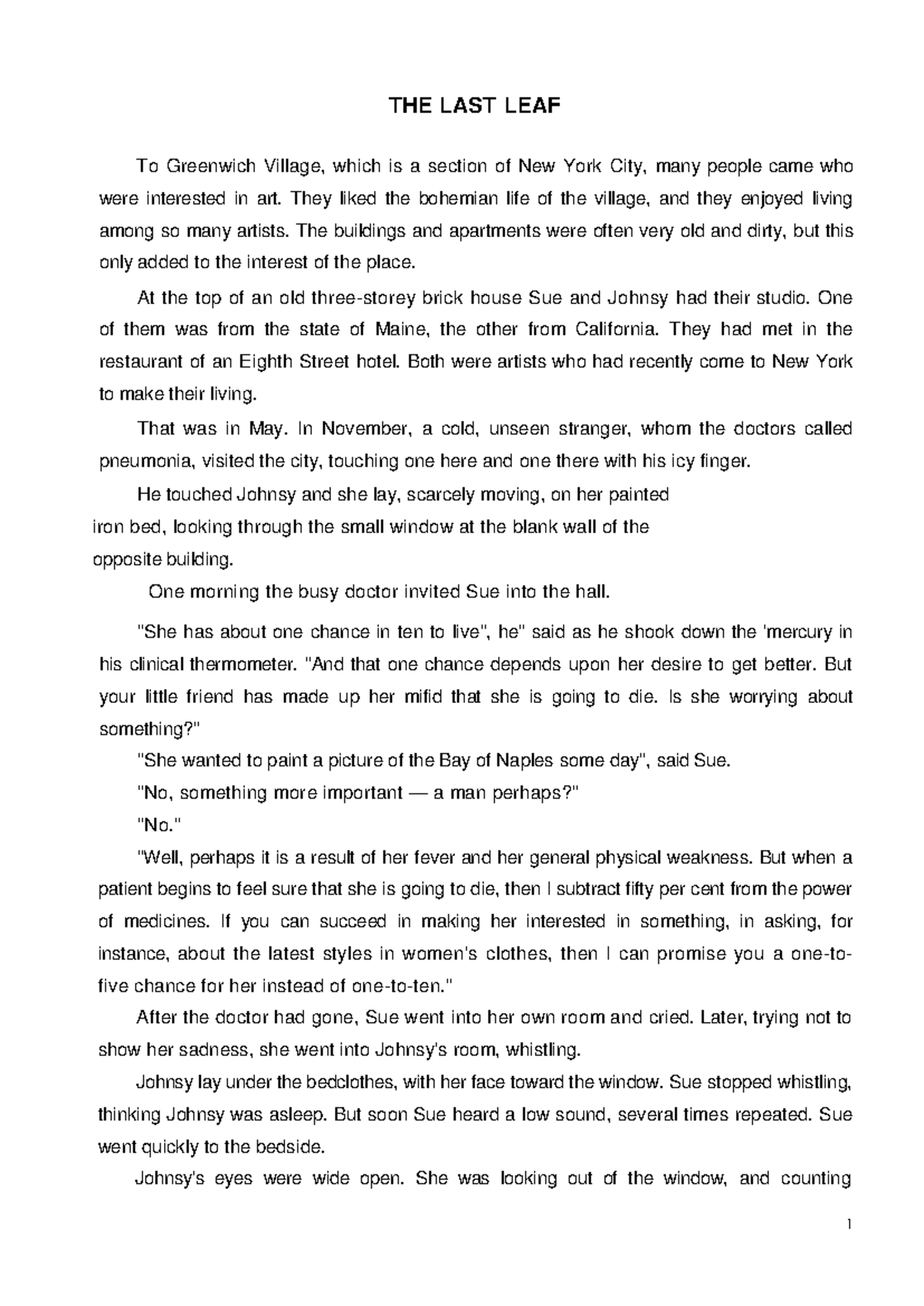 The Last Leaf - 1st Grade - Poem Analysis and Summary - Studocu
