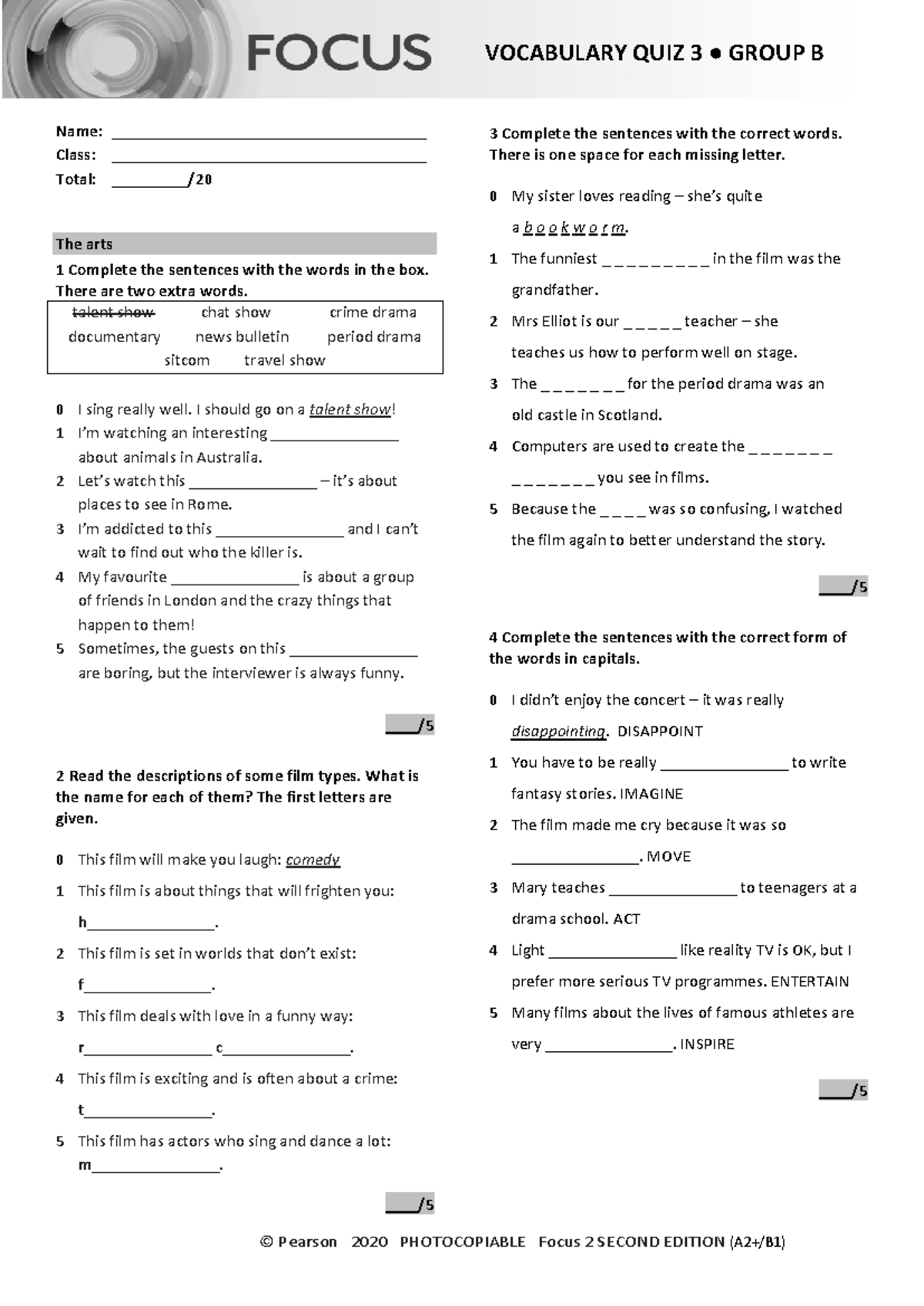 Focus 2 2E Vocabulary Quiz Unit 3 - Group B Analysis - Studocu