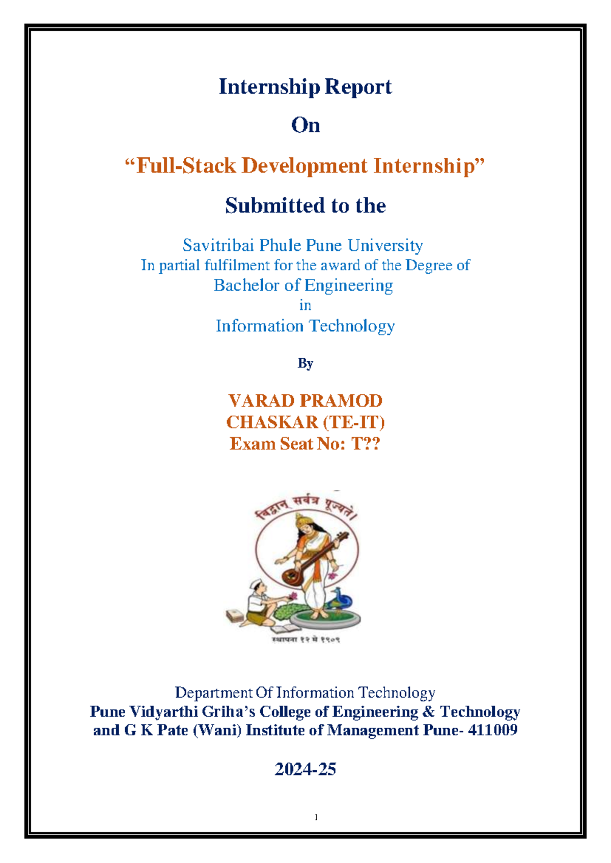 Internship Report on Full Stack Development - IT 101 - Savitribai Phule ...