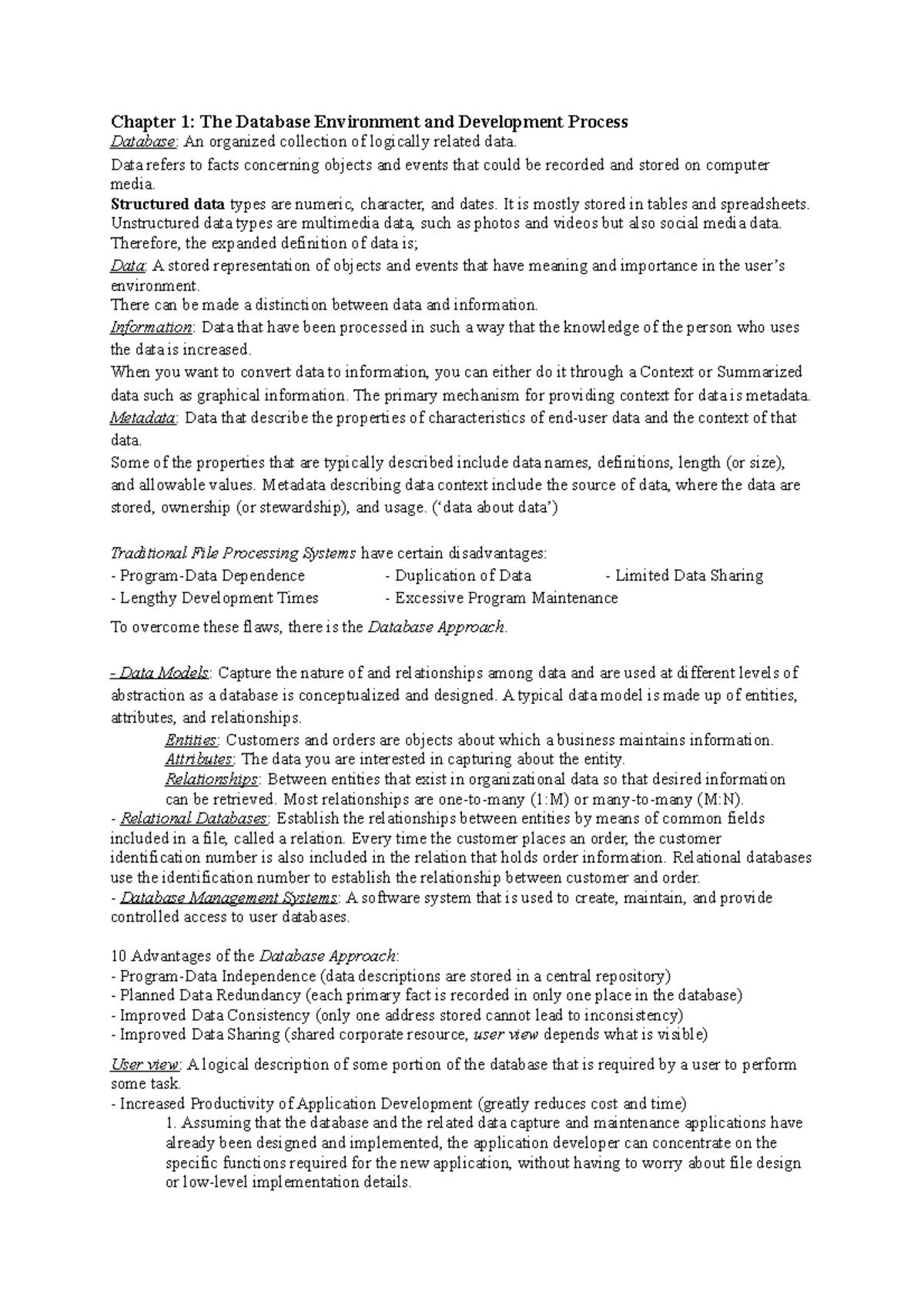 Data Management CH1: The Database Environment & Development Process ...