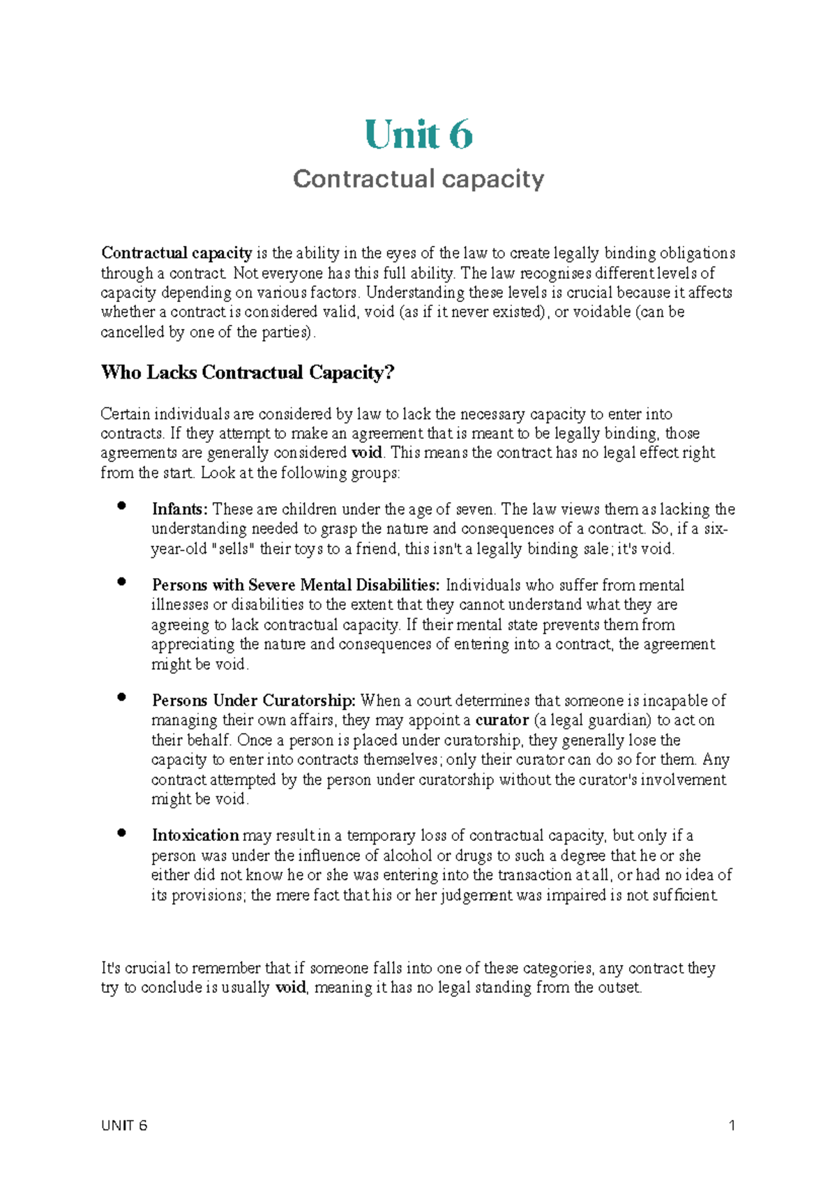 Unit 16 - Understanding Contractual Capacity and Its Implications - Studocu
