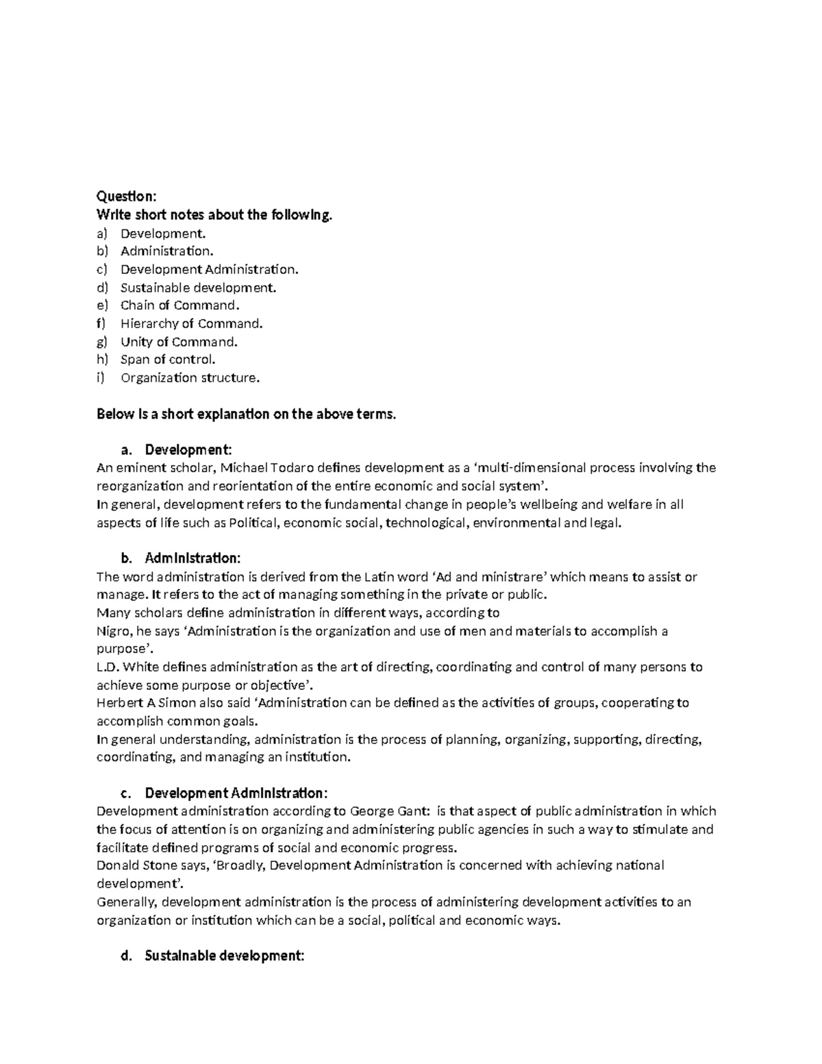 Development Administration Notes (Assignment 1) - Studocu