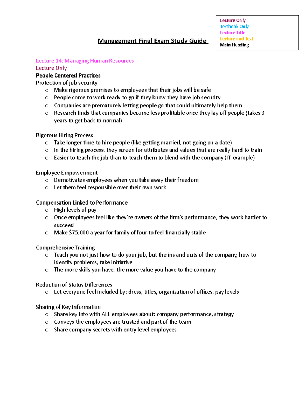 Final Exam Study Guide for Management (Lecture 14-16) - Studocu