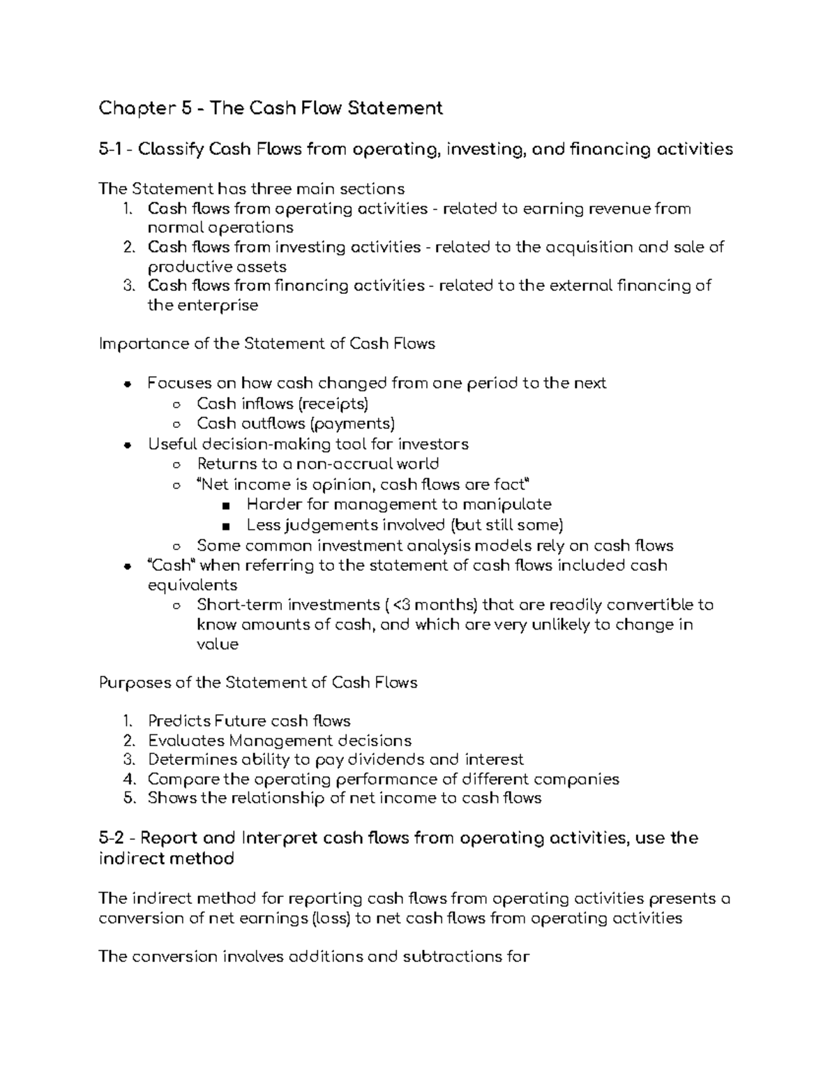 Chapter 5 - The Cash Flow Statement: Classifying Cash Flows - Studocu