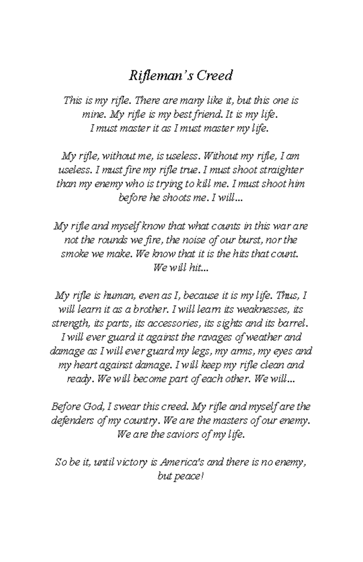 Rilfemans Creed - Need to find more information about this - Rifleman’s ...