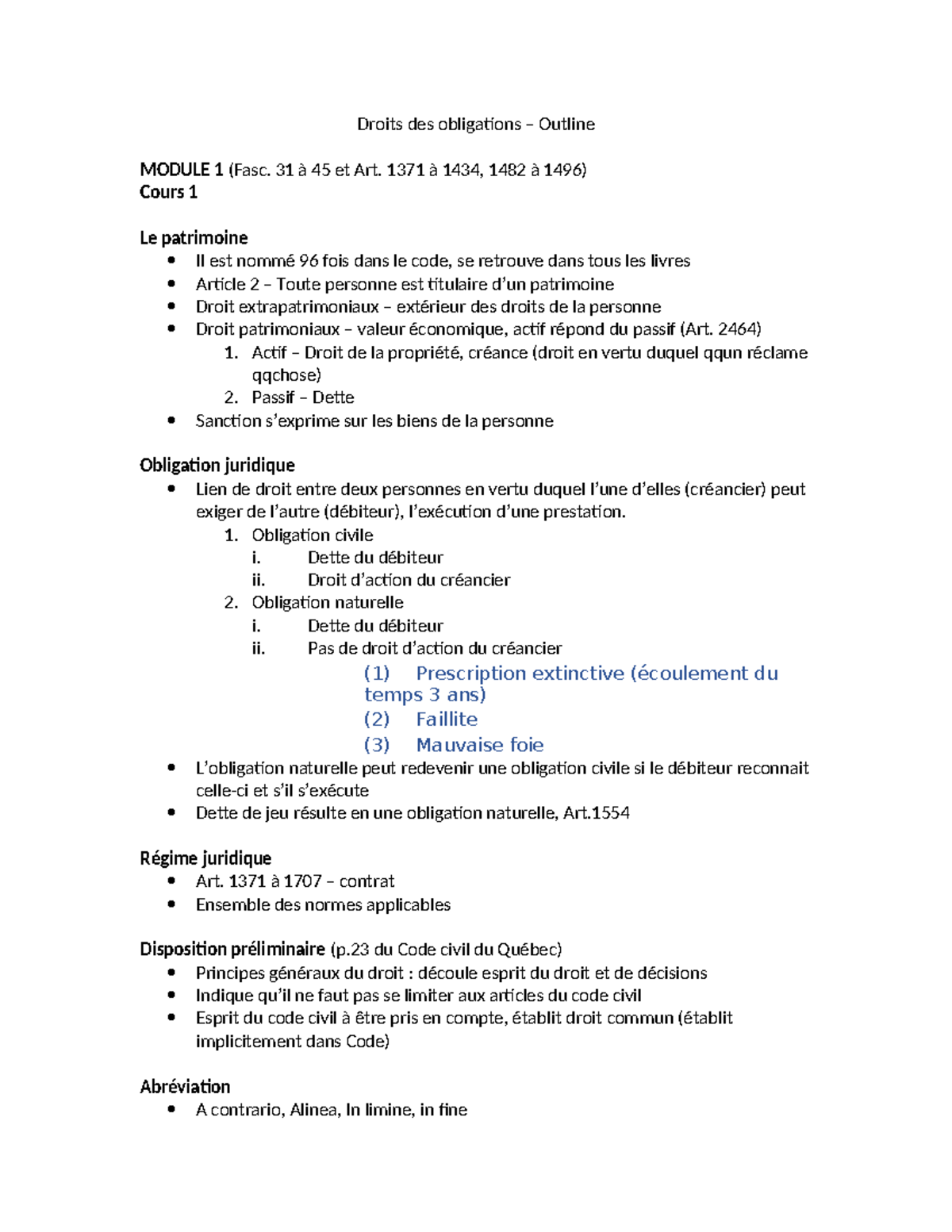 Droit des Obligations - Module 1: Concepts et Principes Fondamentaux ...
