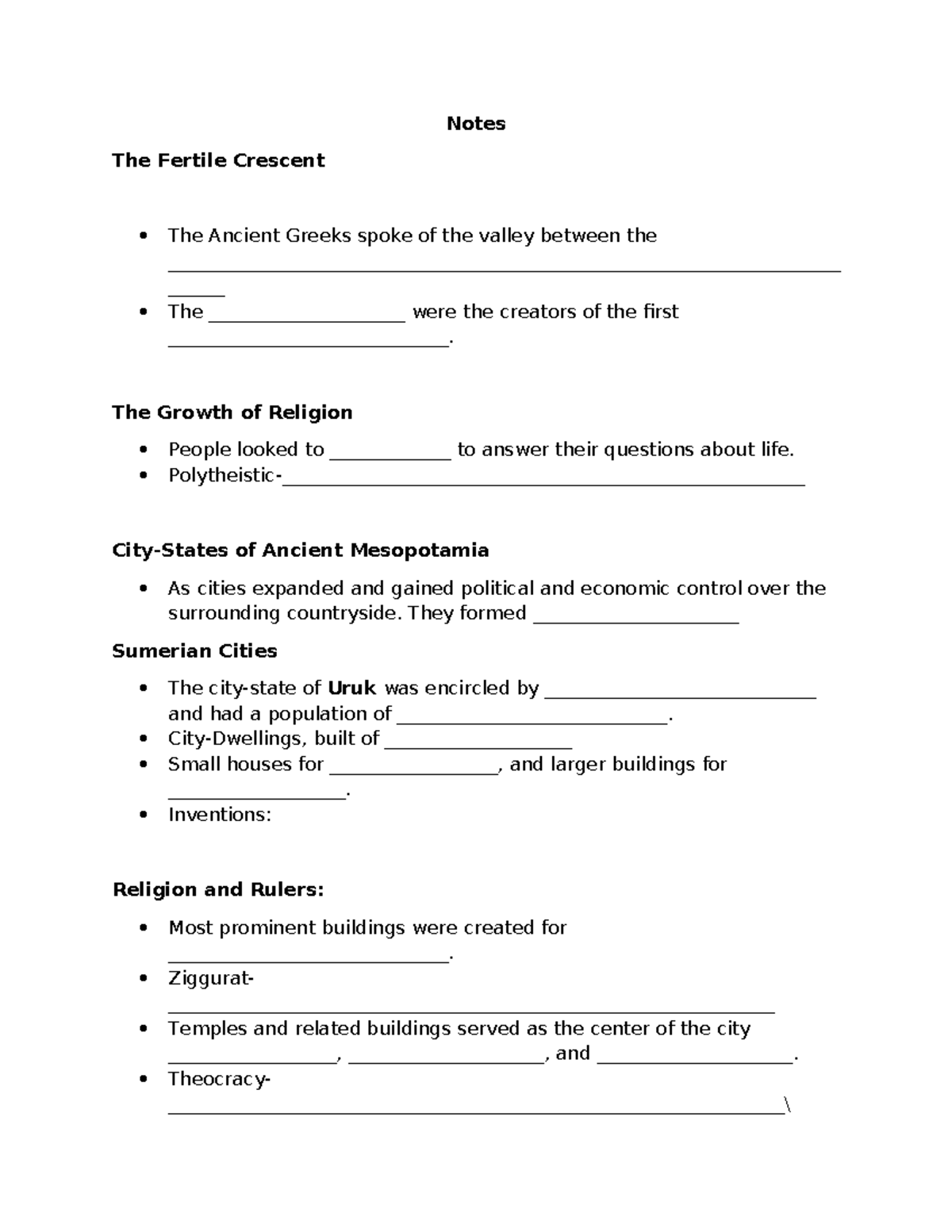 Mesopotamia Reading Guided Notes - Notes The Fertile Crescent The ...