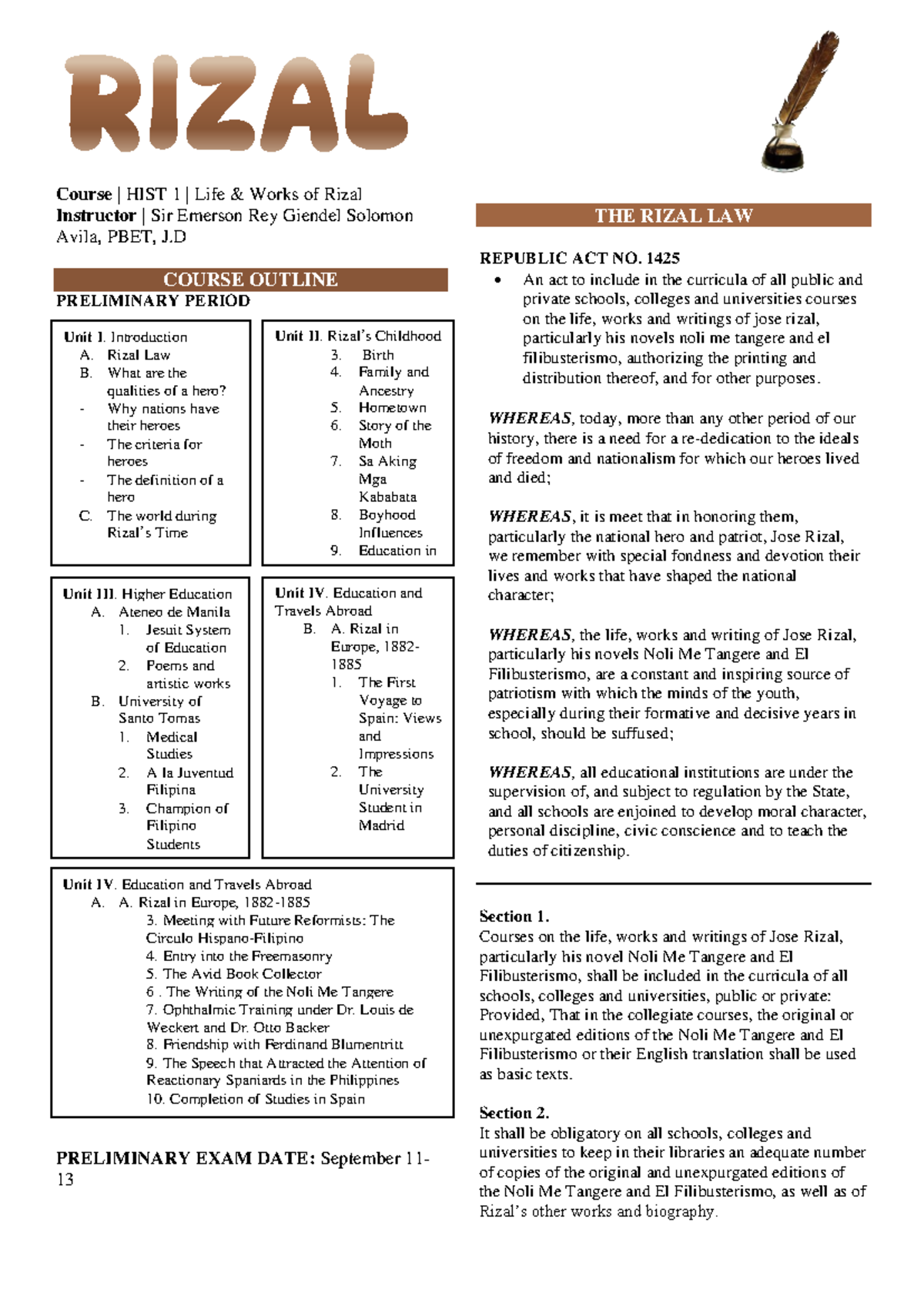 HIST 1: Comprehensive Notes on Rizal's Life & Works - Exam Prep - Studocu