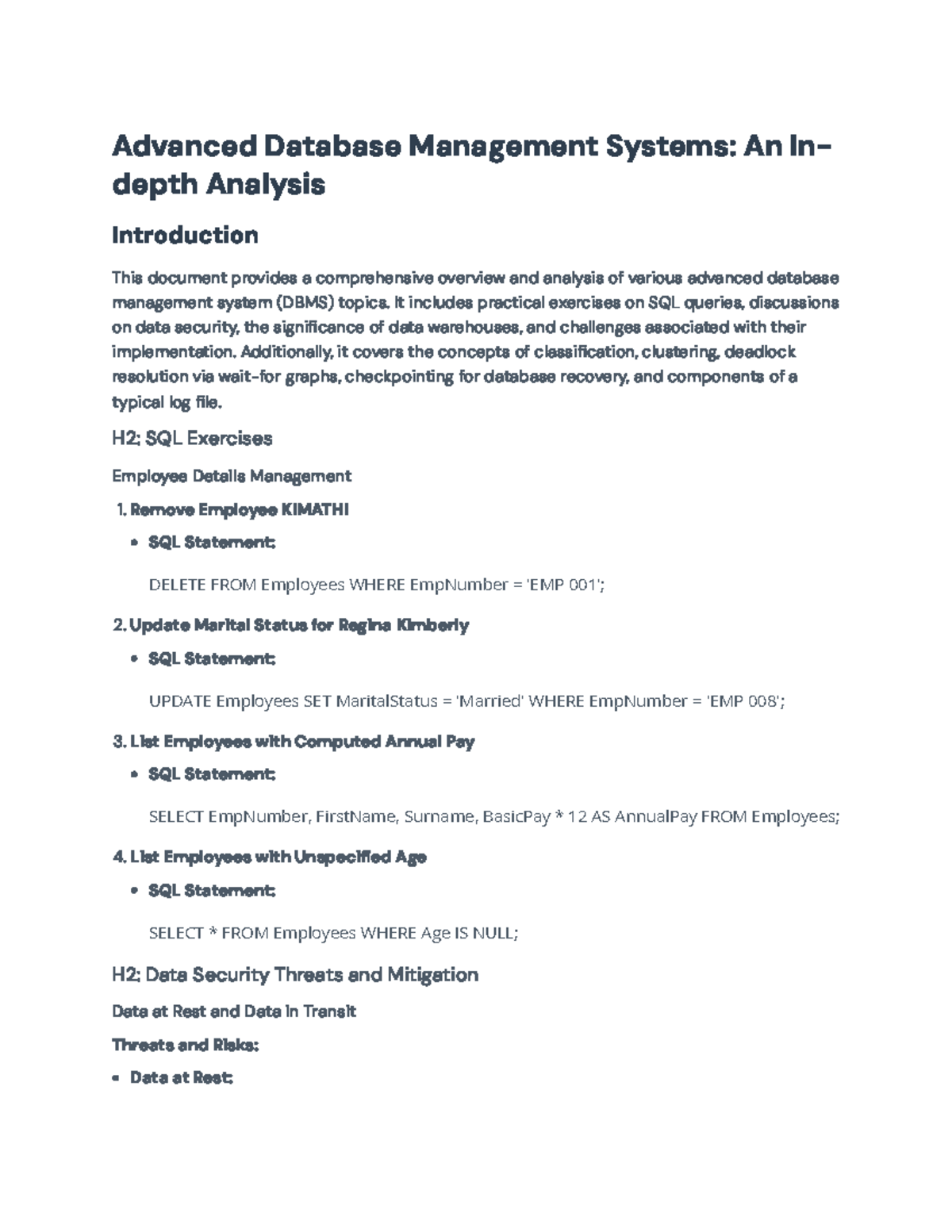 Advanced Database Management Systems (DBMS): In-Depth Analysis & SQL ...