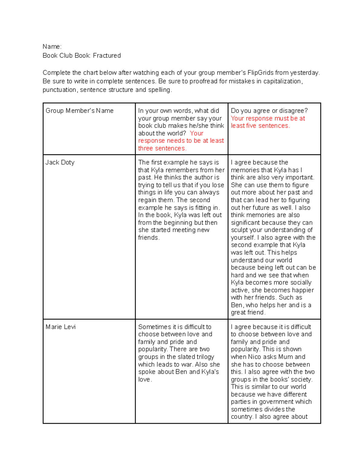 Flip Grid Response Chart - Dystopian Analysis - Studocu