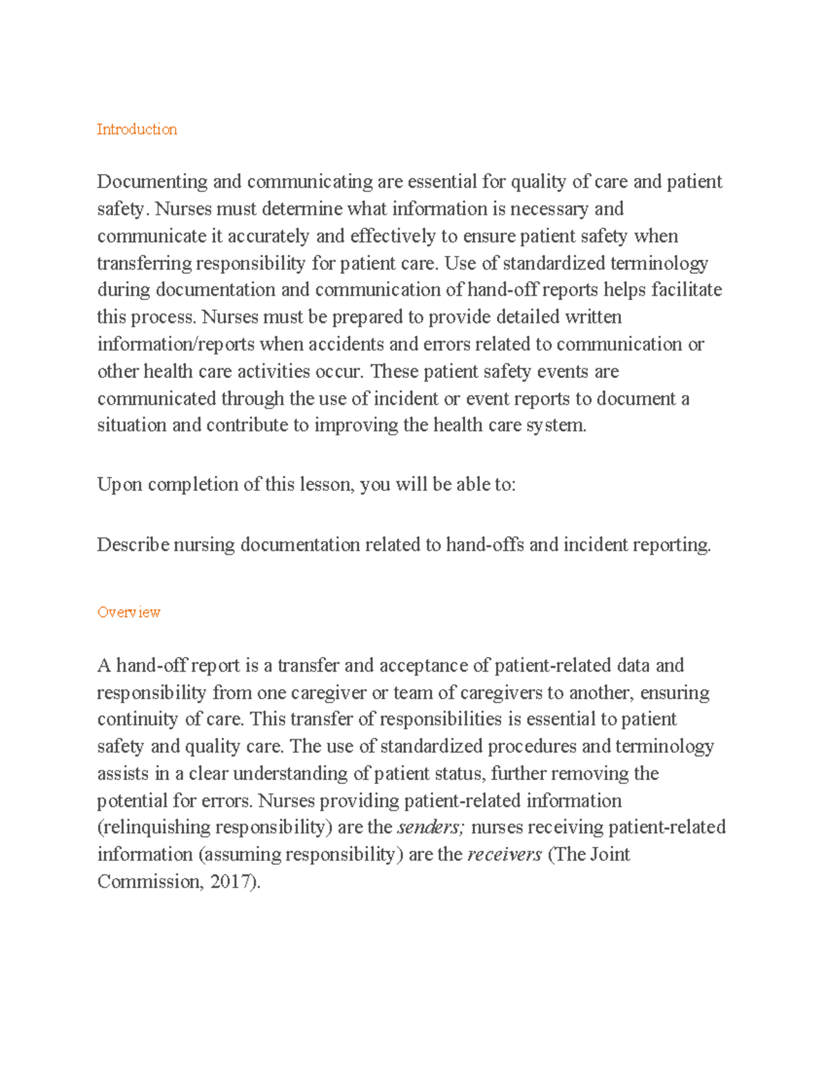 NUR 101: Lesson on Hand-Off and Incident Reporting for Patient Safety ...