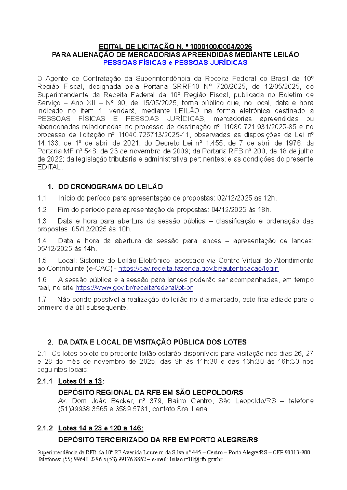Edital de Licitação nº 1000100 para Leilão de Mercadorias 2025 - Studocu