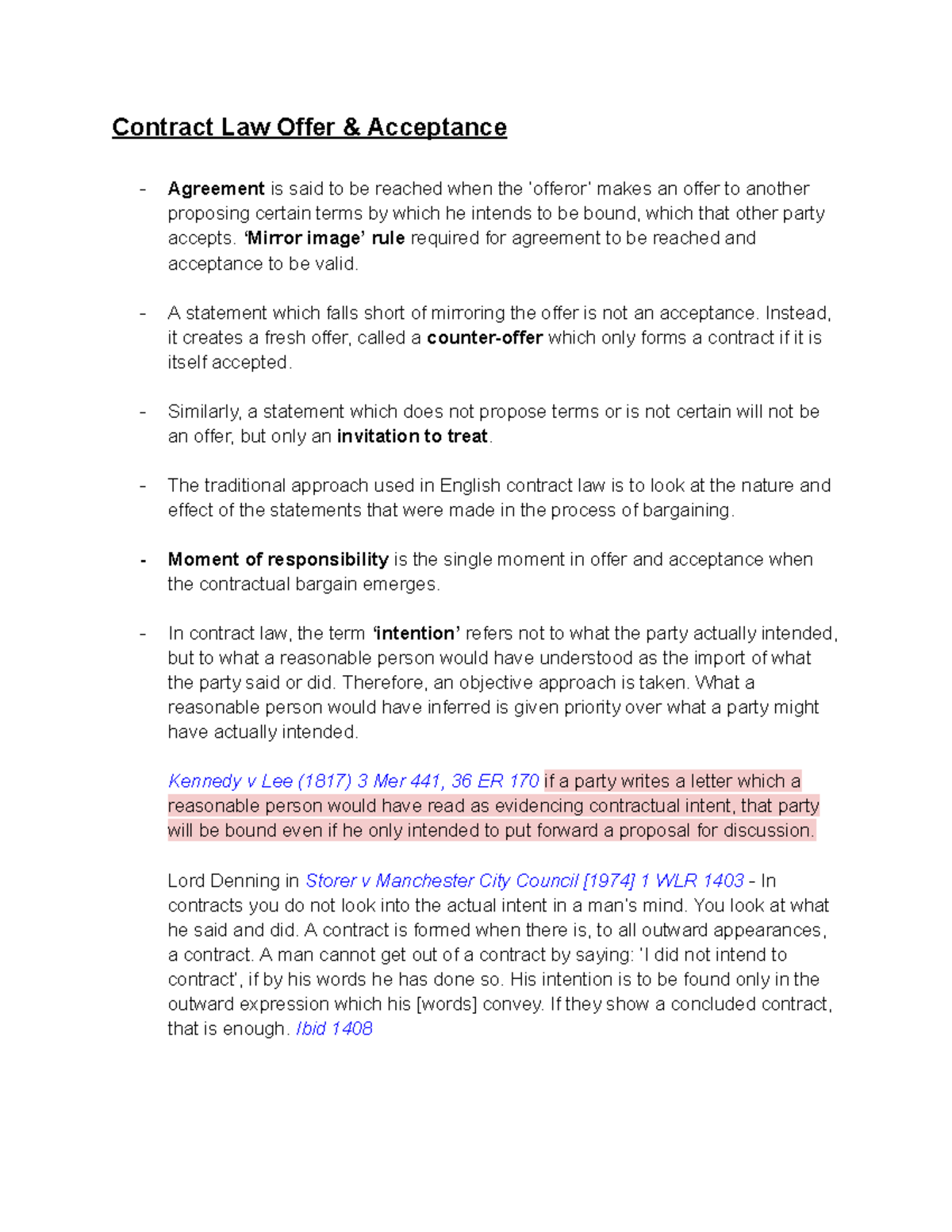 Contract Law: Offer and Acceptance Principles Explained - Studocu