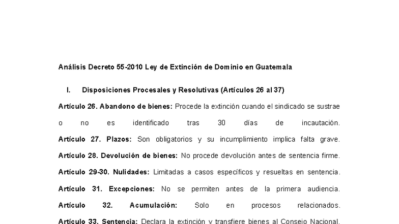 Análisis del Decreto Ley de Extinción de Dominio en Guatemala (Art. 26 ...