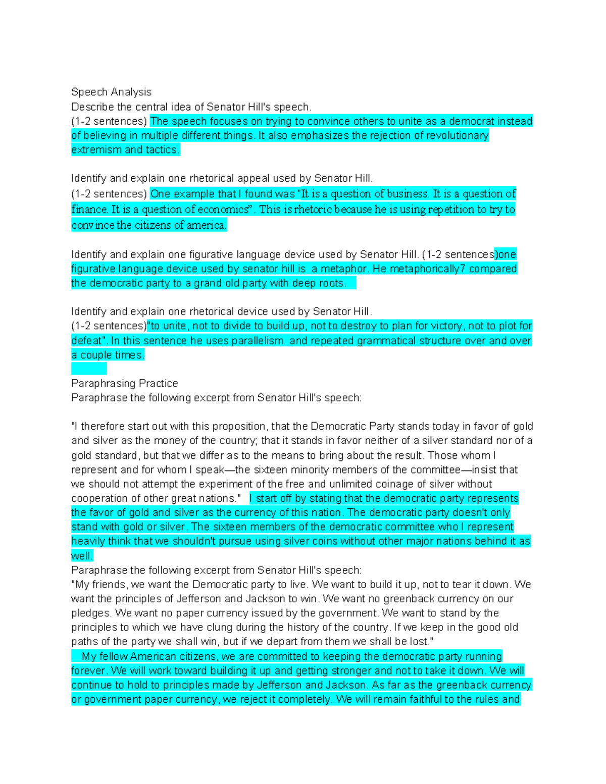 Speech Analysis of Senator Hill: Rhetorical Strategies & Figurative ...