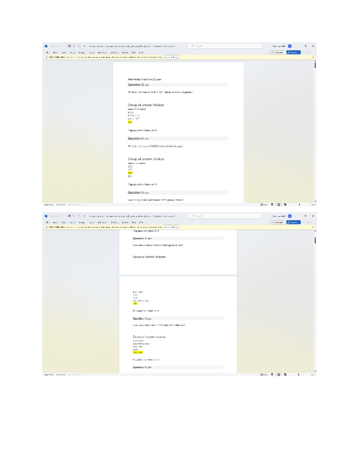 Chem 101 Final Exam Practice with Highlighted Answers (2023) - Studocu