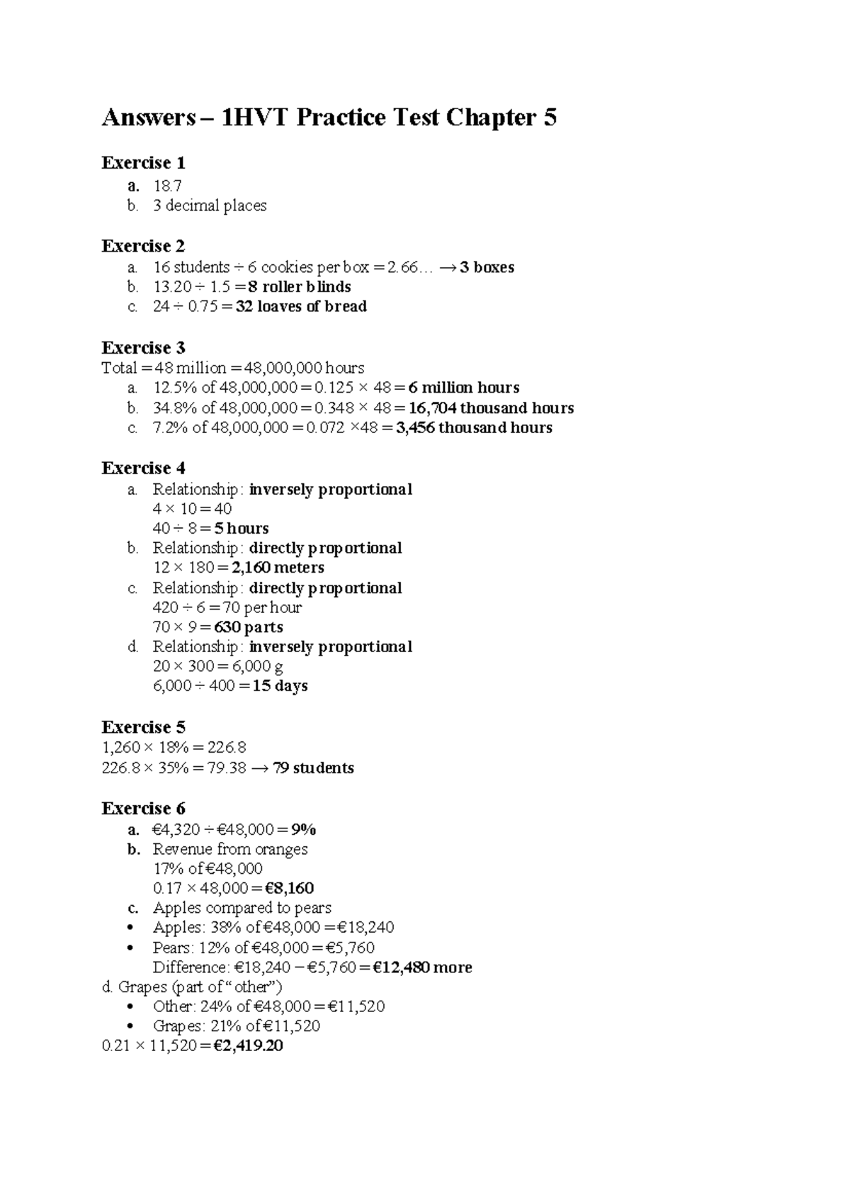 HVT 1HVT Practice Test Solutions for Chapter 5 Exercises - Studeersnel
